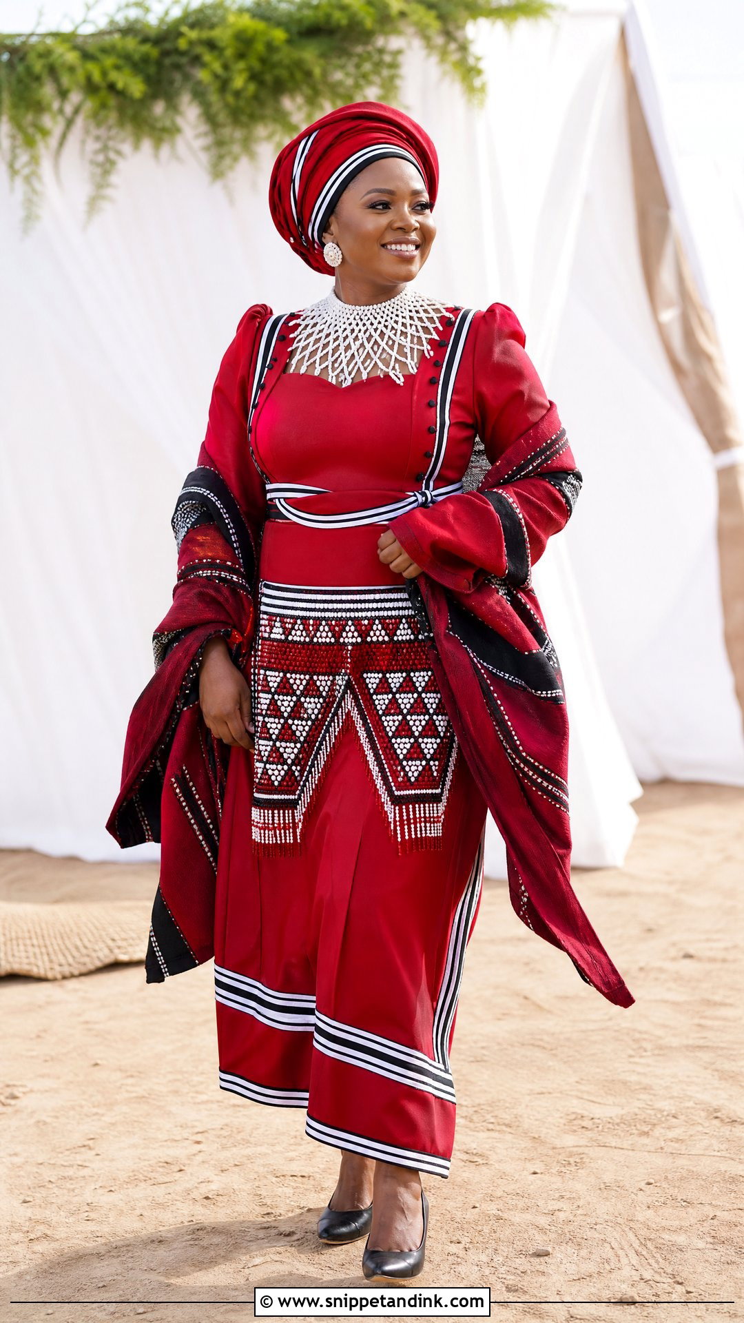 Red Xhosa Bride Umbhaco Dress - Snippet and Ink - 20 Xhosa Bride Traditional Attire Ideas