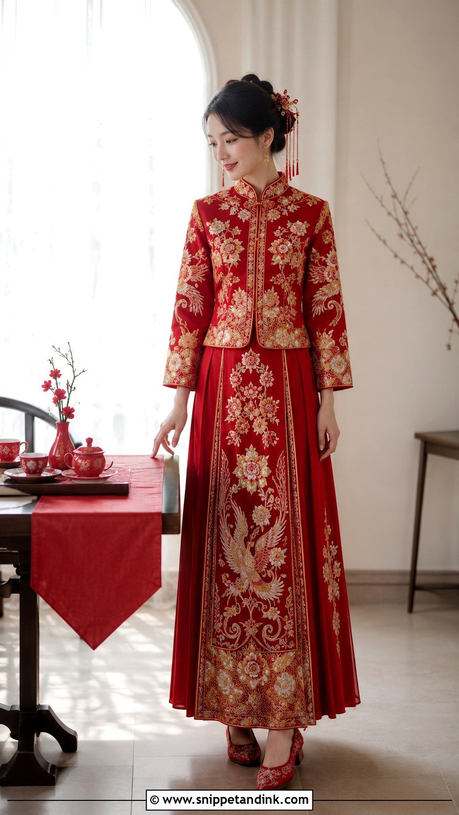 Red Xiu He Fu Wedding Dress - Snippet and Ink - 20 Red Chinese Wedding Dress Ideas