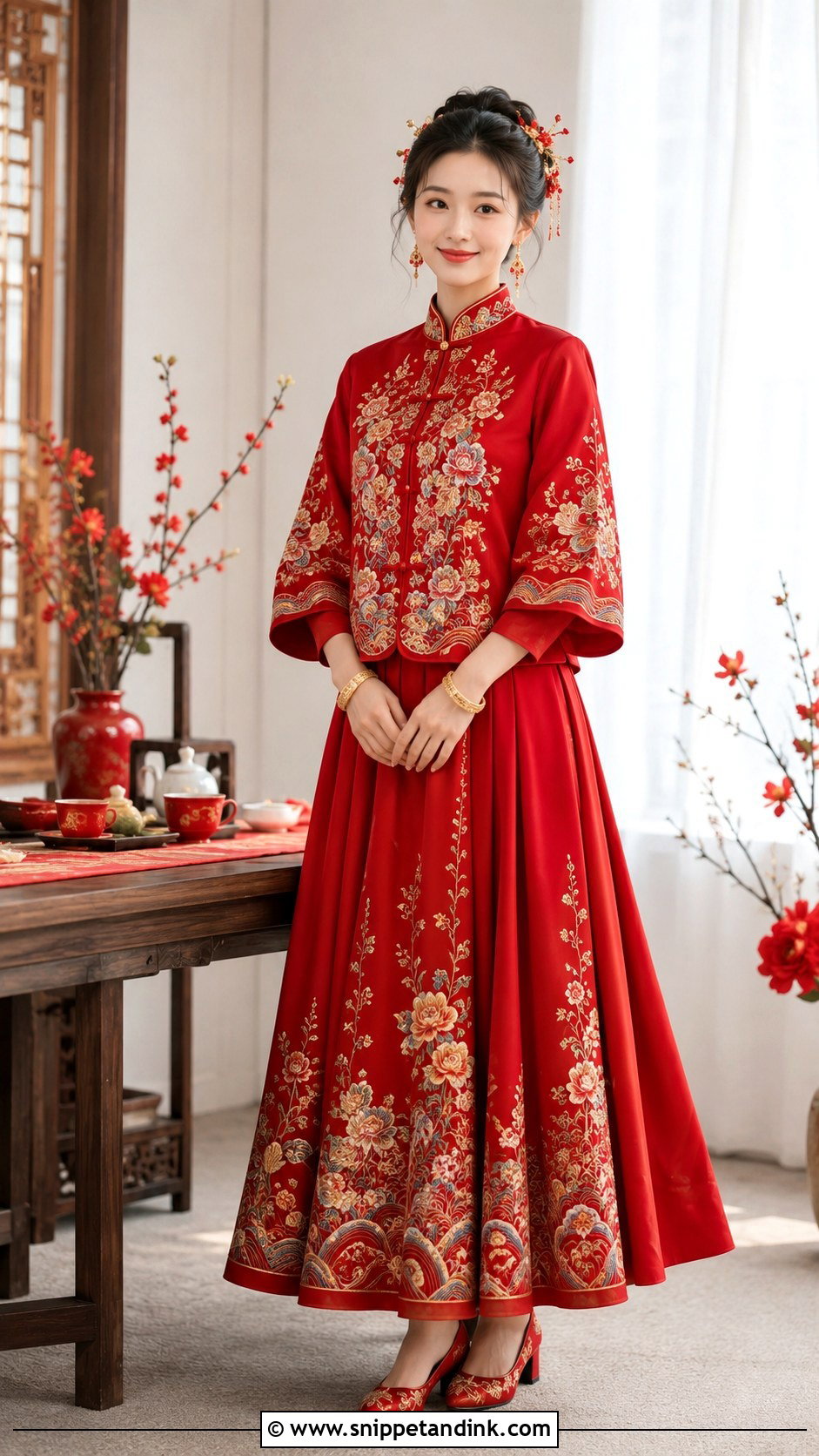 Red Xiu He Fu Wedding Dress - Snippet and Ink - 20 China Wedding Dress Ideas