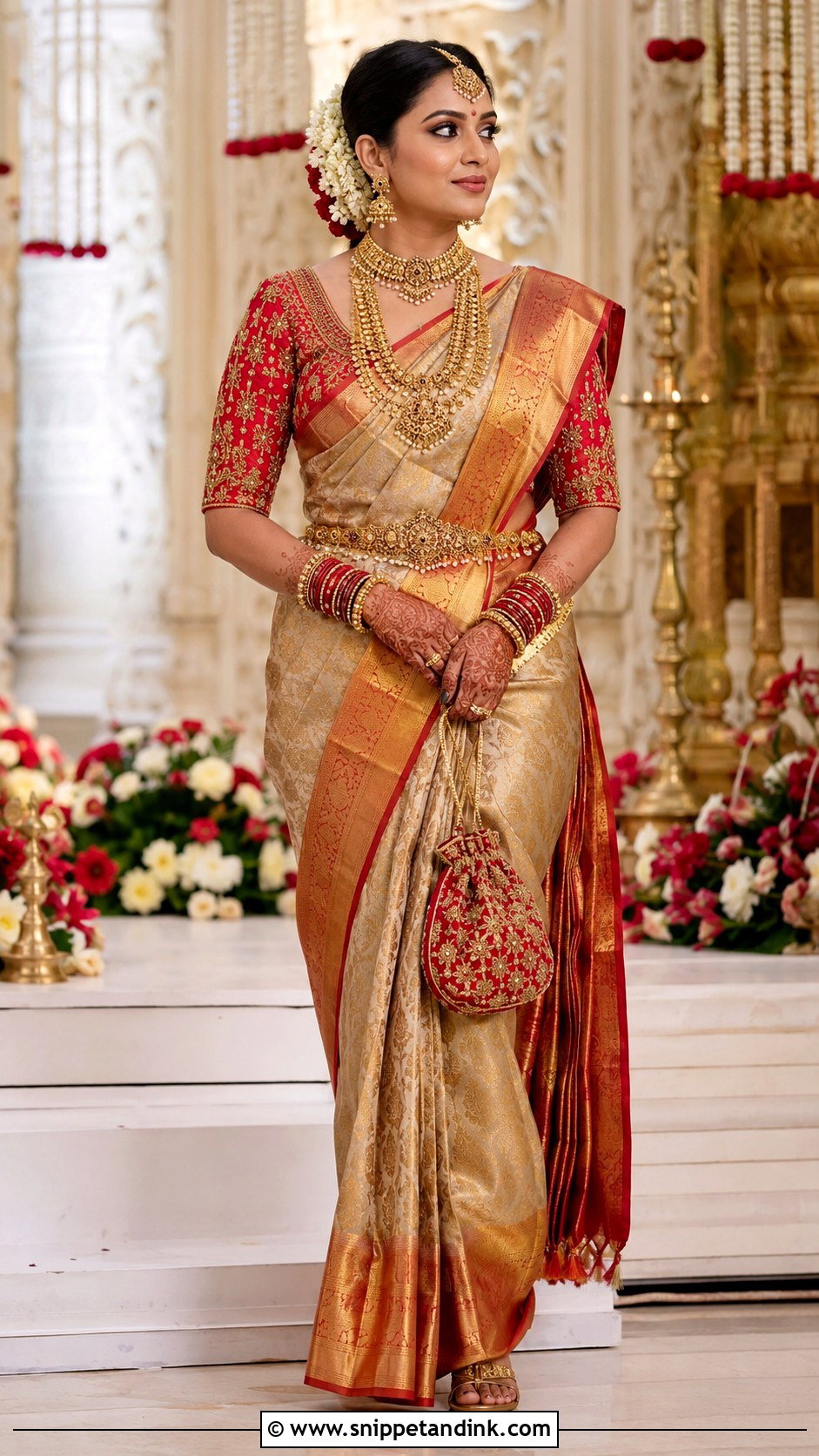 Red Zardozi Blouse With Kanjeevaram Saree - Snippet and Ink - 20 Grand Blouse Designs for Marriage