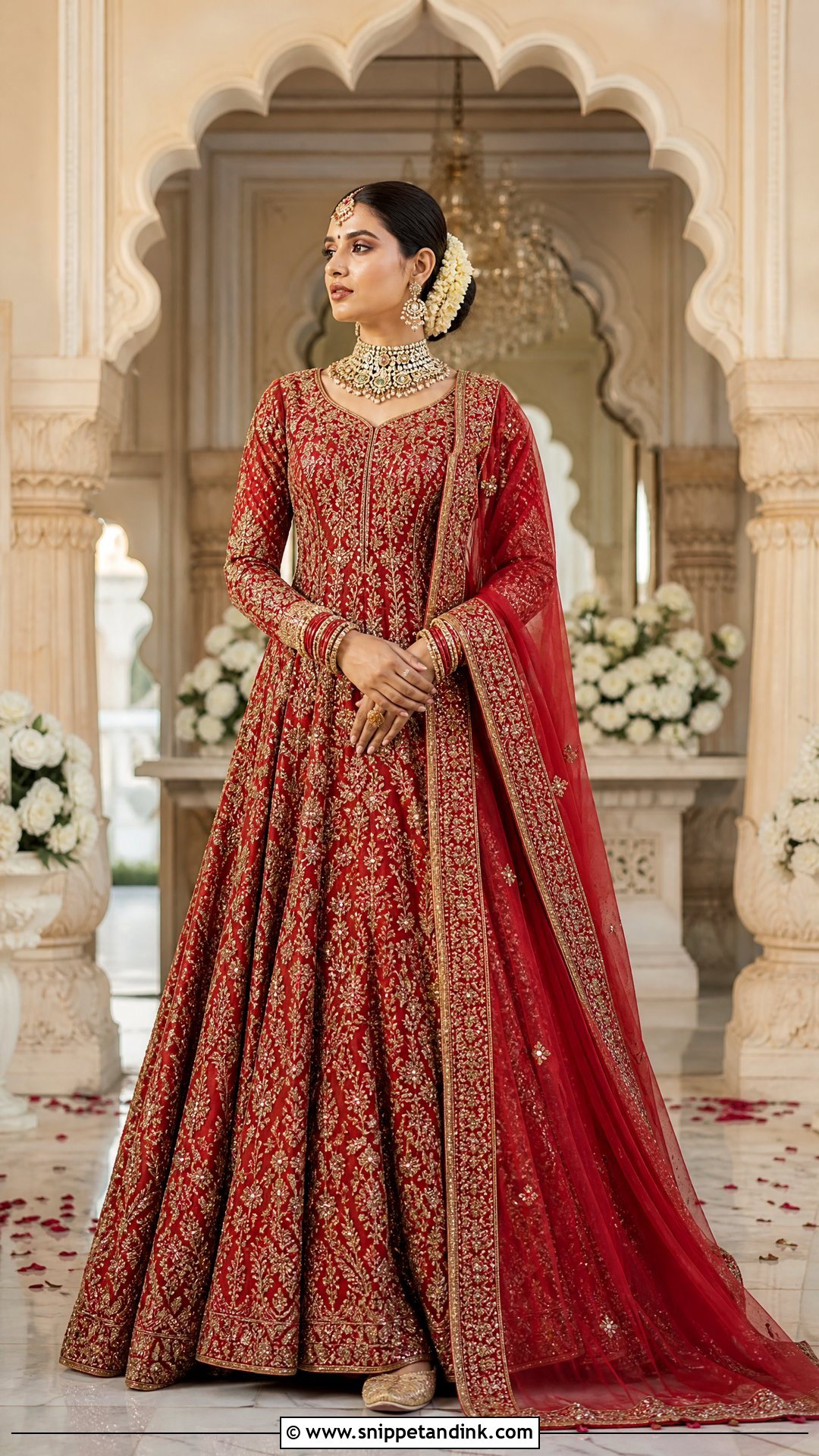 Red Zardozi Indian Bridal Gown - Snippet and Ink - 20 Indian Bridal Gowns