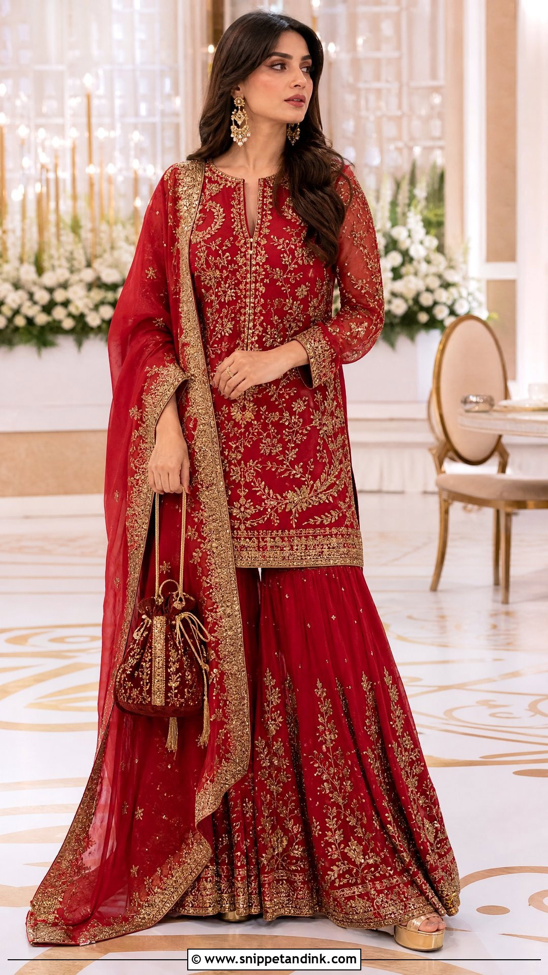 Red Zardozi Sharara Party Outfit - Snippet and Ink - 20 Sharara Party Wear Ideas