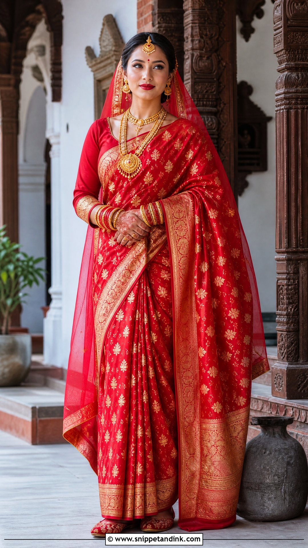 Red Zari Nepali Wedding Sari - Snippet and Ink - 25 Nepali Wedding Dress Ideas