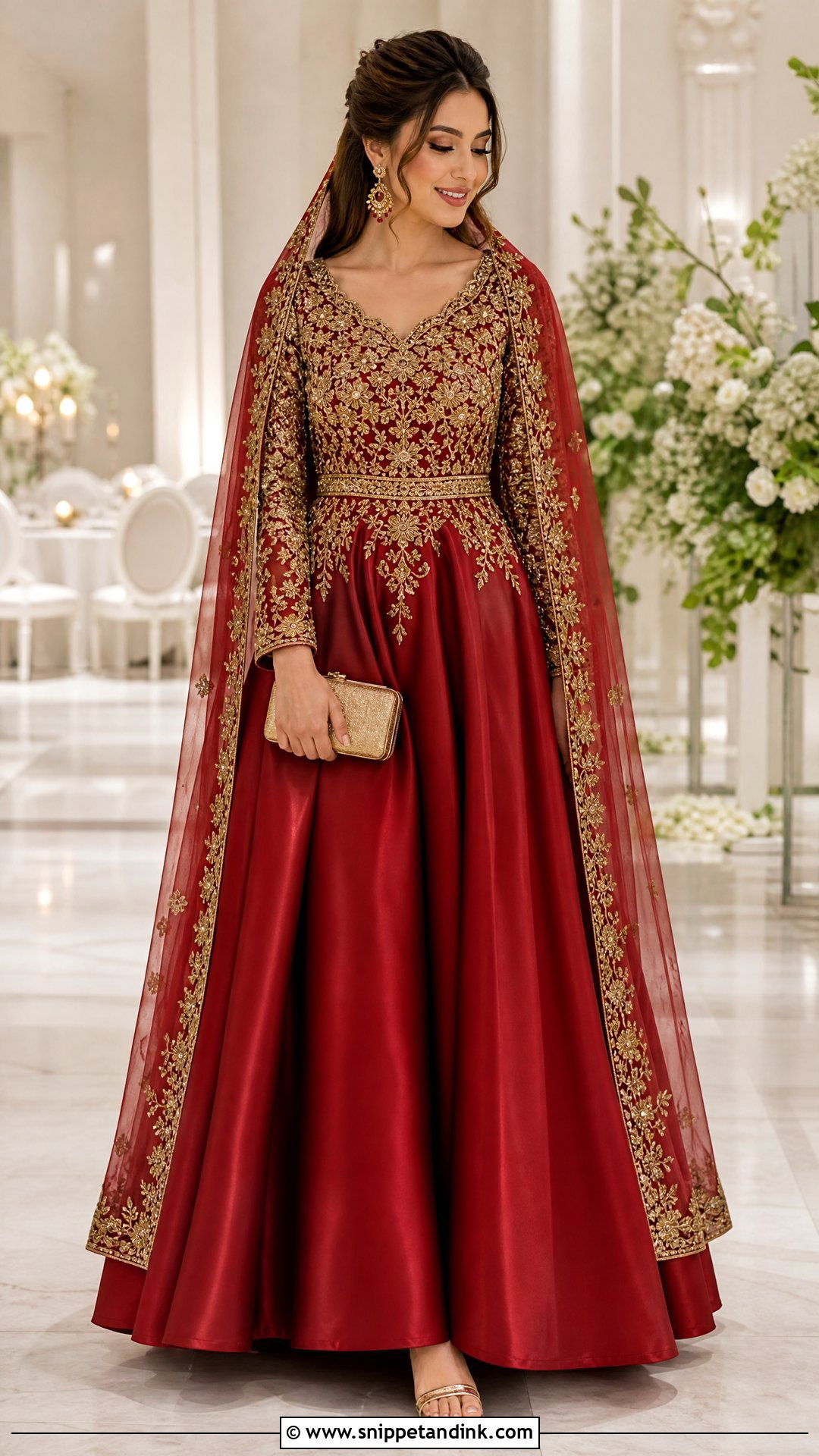 Red and Gold A Line Wedding Dress - Snippet and Ink - 20 Red and Gold Wedding Dress Ideas