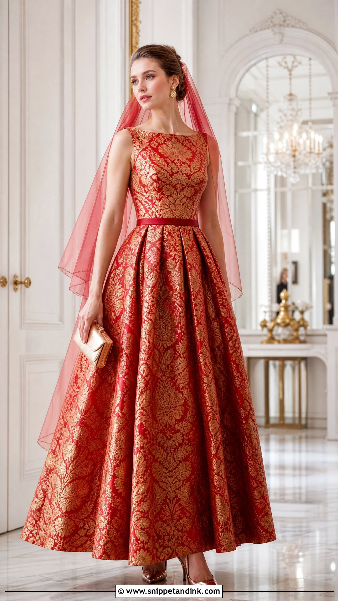 Red and Gold Brocade Wedding Dress - Snippet and Ink - 20 Red and Gold Wedding Dress Ideas