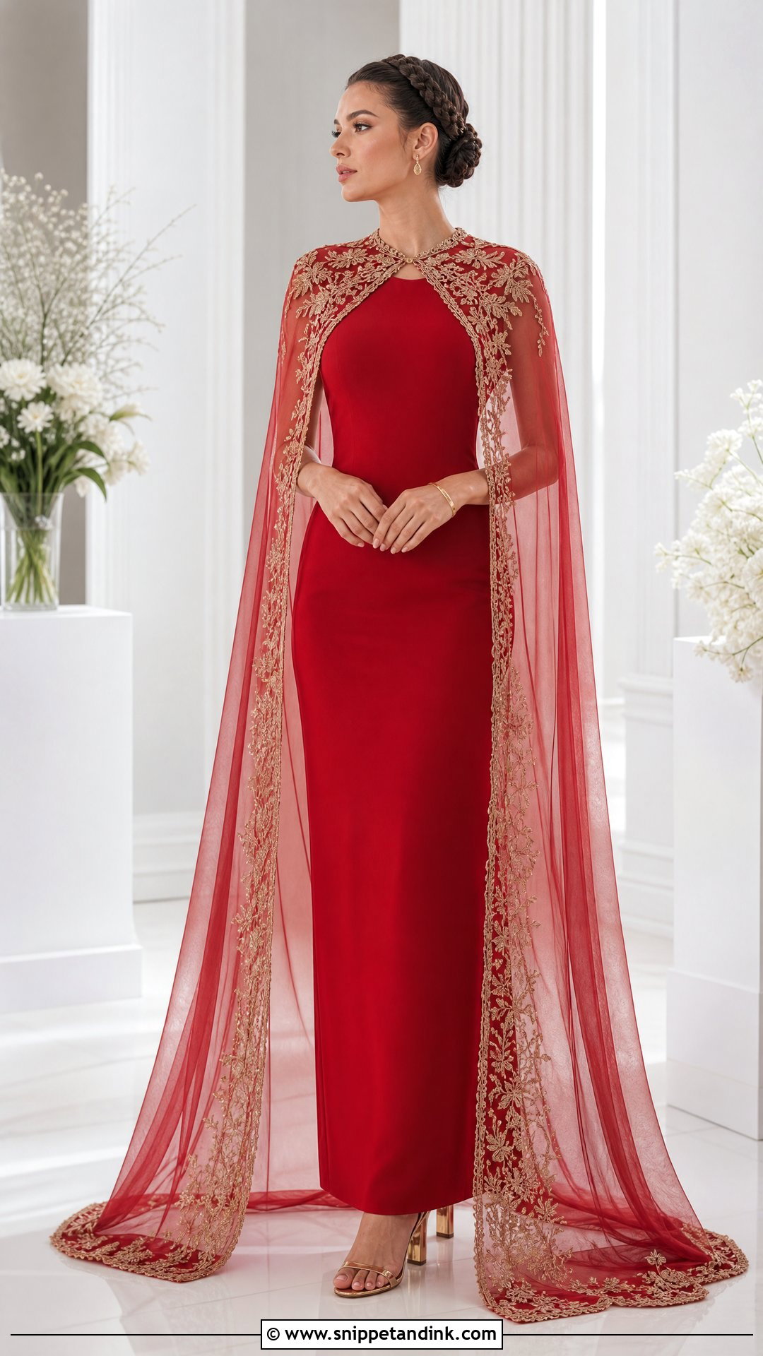 Red and Gold Cape Wedding Dress - Snippet and Ink - 20 Red and Gold Wedding Dress Ideas