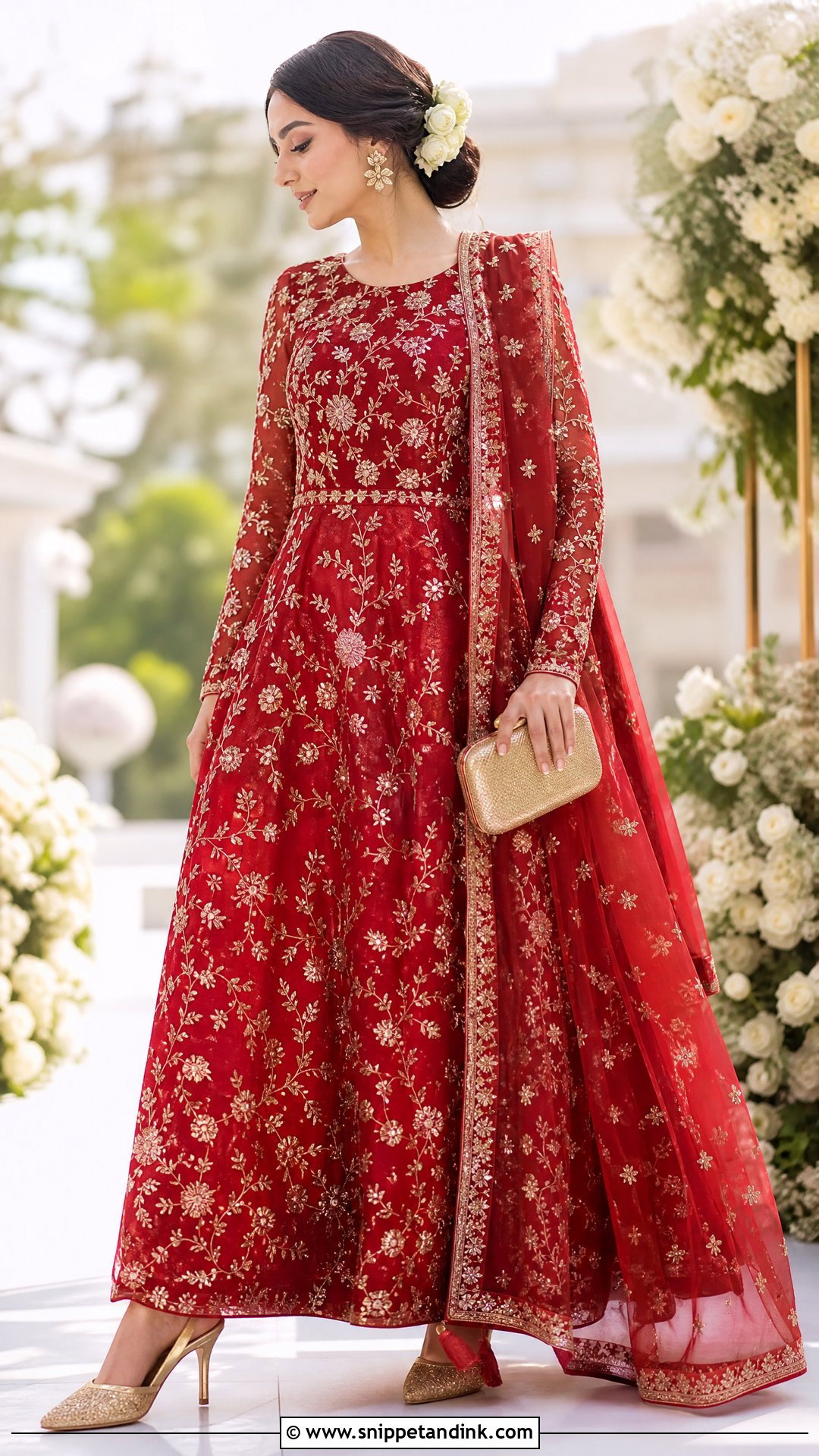 Red and Gold Floral Embroidery Wedding Dress - Snippet and Ink - 20 Red and Gold Wedding Dress Ideas