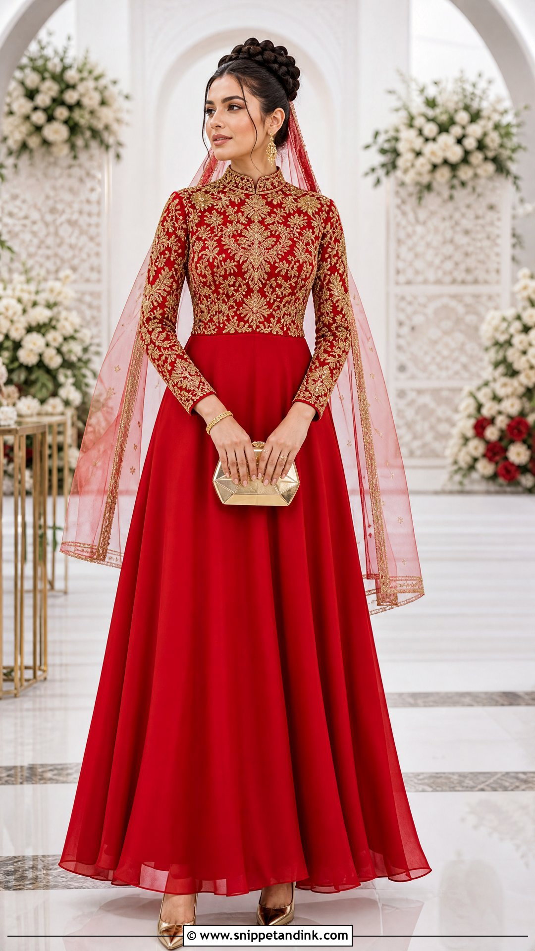 Red and Gold High Neck Wedding Dress - Snippet and Ink - 20 Red and Gold Wedding Dress Ideas