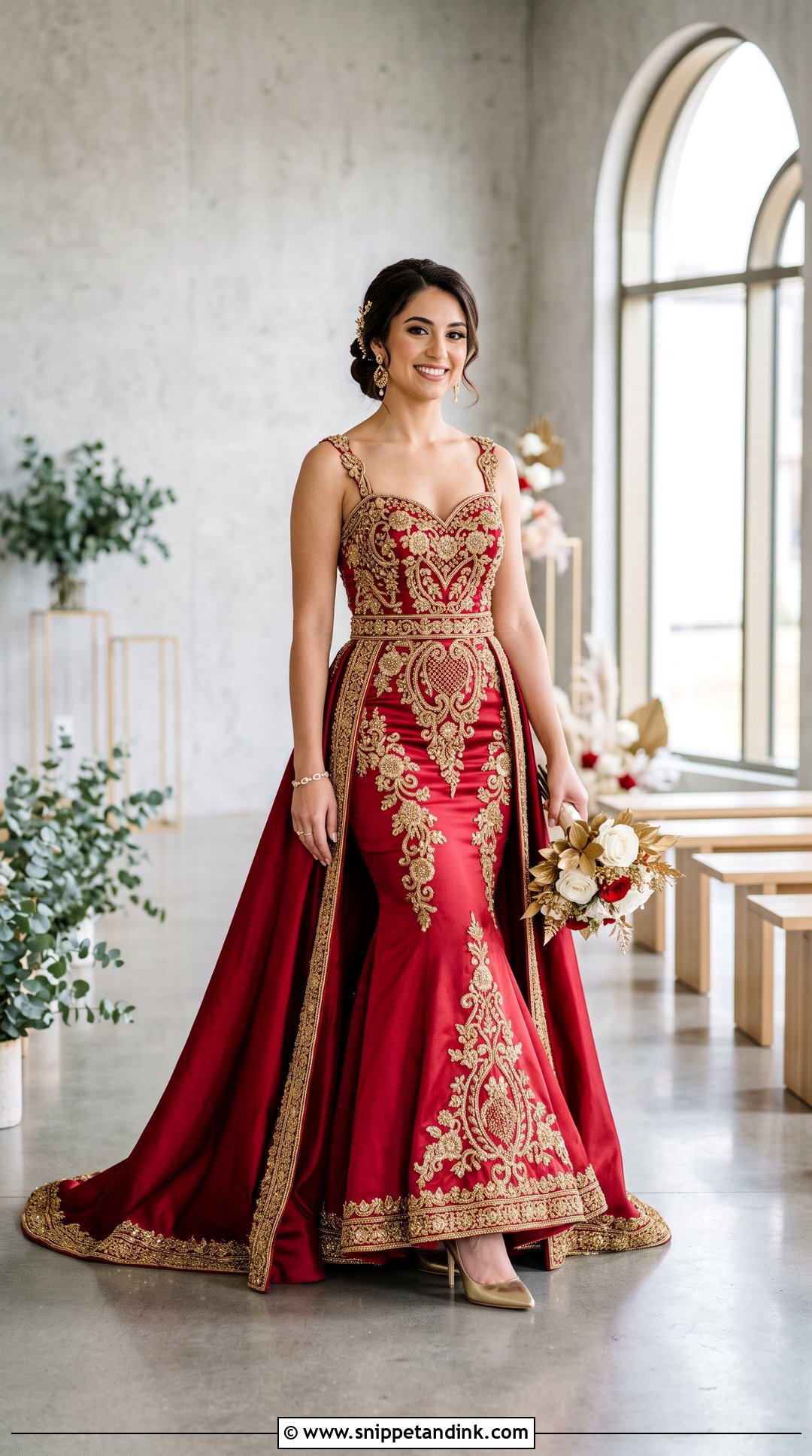 Red and Gold Mermaid Wedding Dress - Snippet and Ink - 20 Red and Gold Wedding Dress Ideas