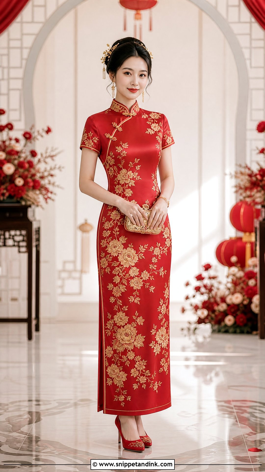 Red and Gold Qipao Wedding Dress - Snippet and Ink - 20 Red and Gold Wedding Dress Ideas