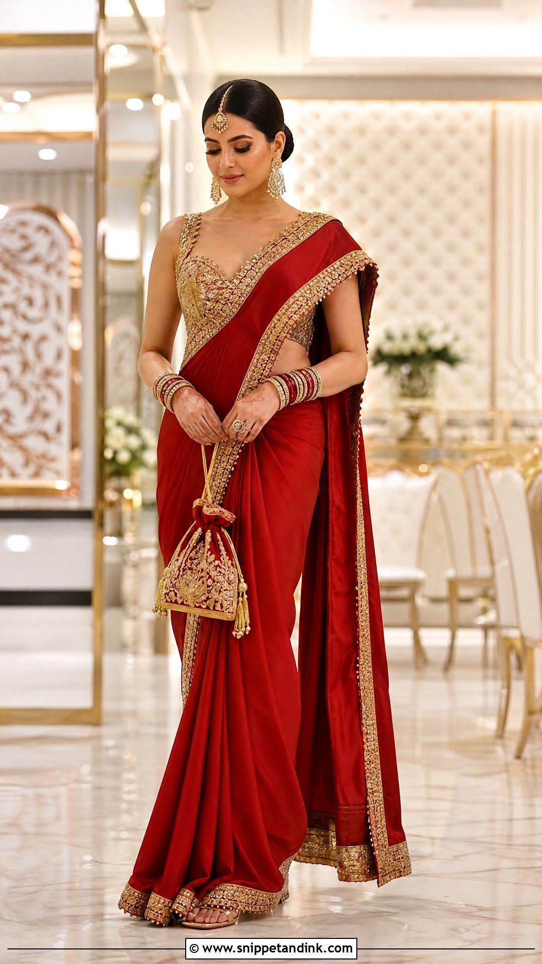 Red and Gold Saree Gown Wedding Dress - Snippet and Ink - 20 Red and Gold Wedding Dress Ideas