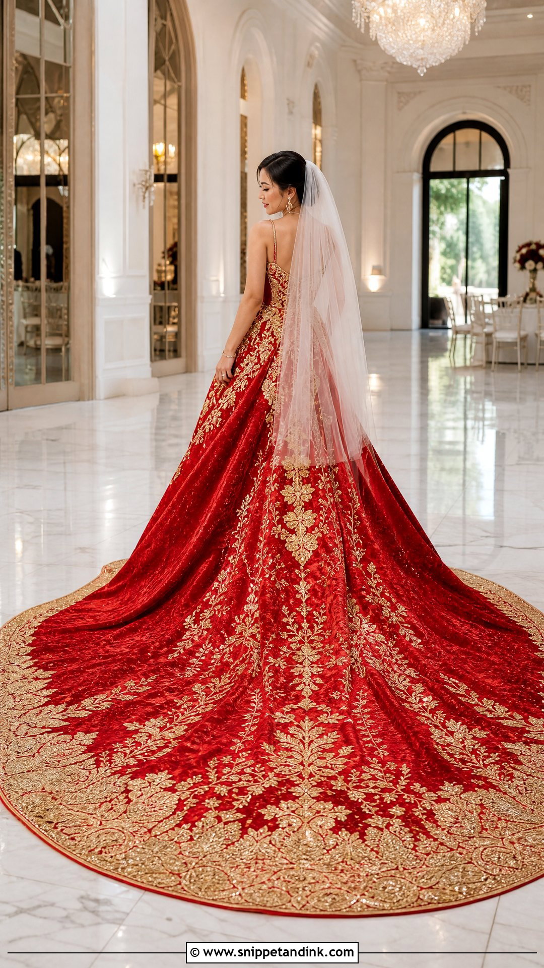 Red and Gold Train Wedding Dress - Snippet and Ink - 20 Red and Gold Wedding Dress Ideas