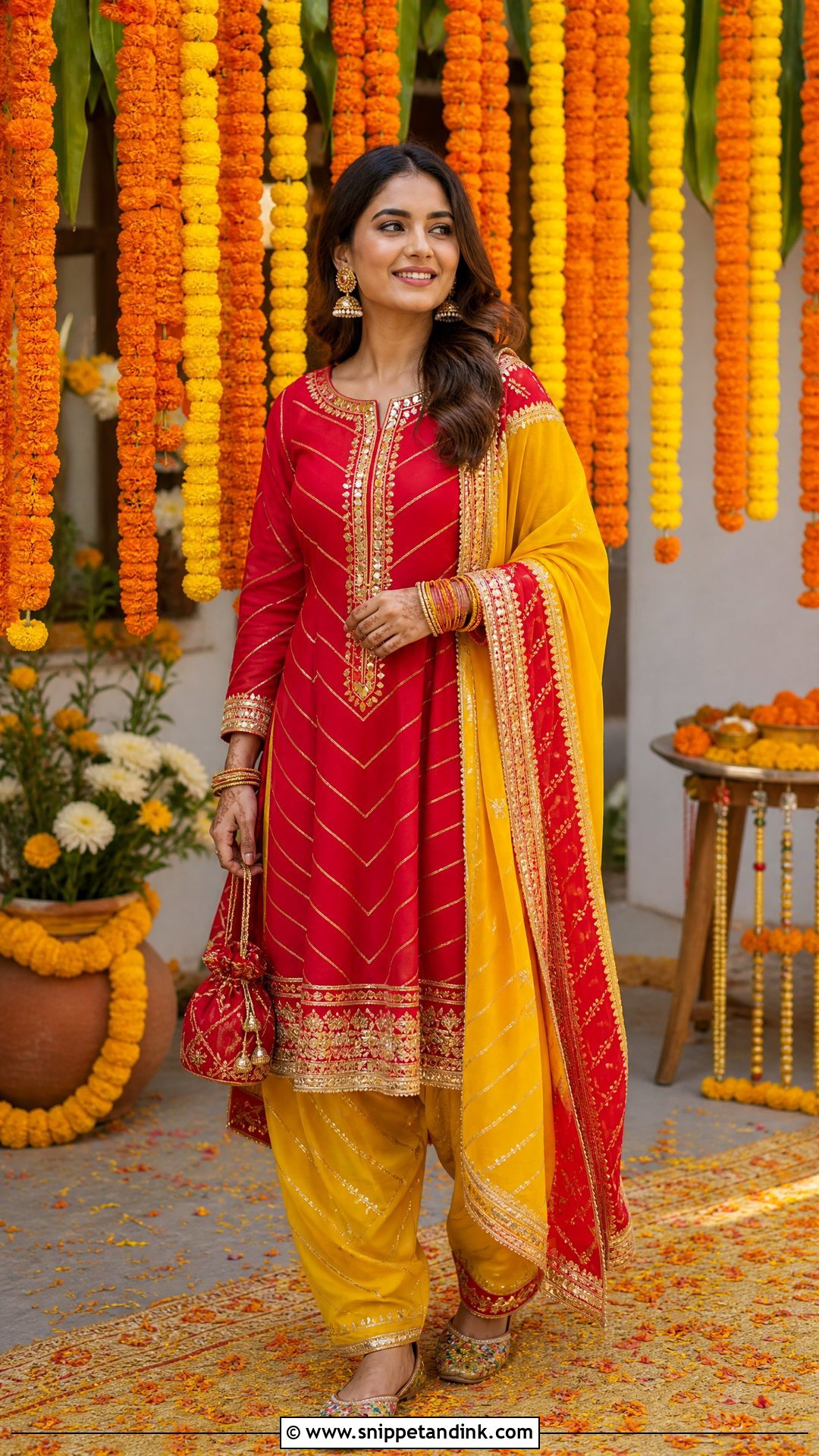 Red and Yellow Gota Suit for Mehndi - Snippet and Ink - 20 Suit for Mehndi Function Ideas