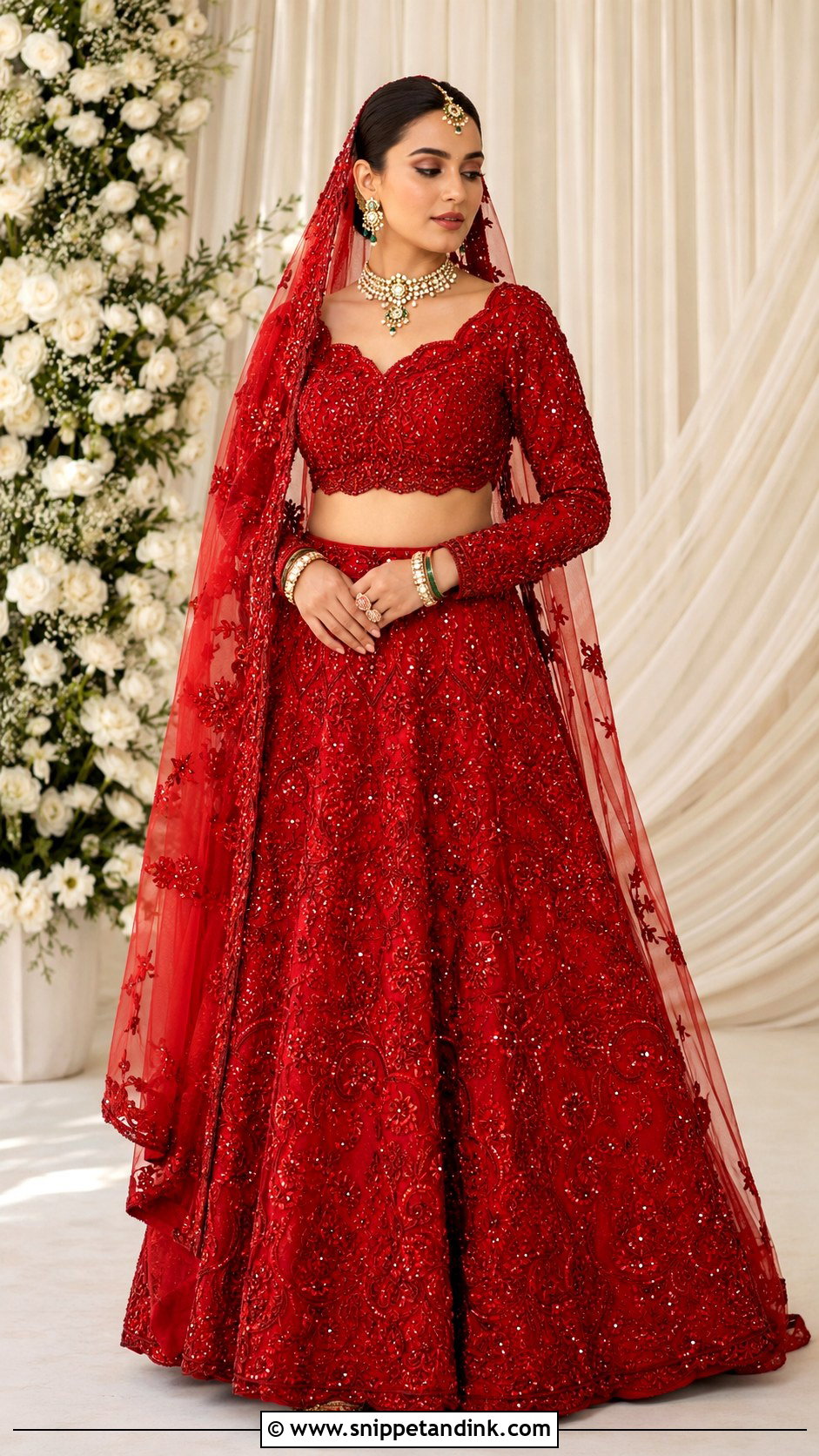 Red on Red Embroidered Lehenga Bridal Dress for Barat - Snippet and Ink - 20 Bridal Dress for Barat Ideas