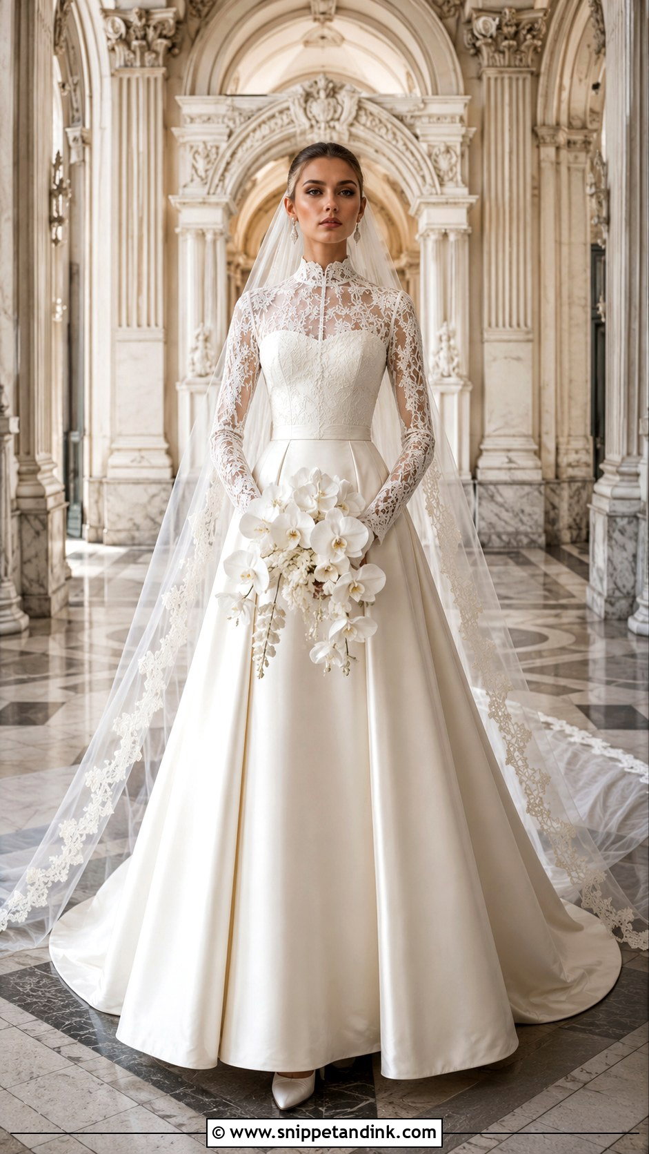 Regal Long Sleeve Bridal Gown Look - Snippet and Ink - 20 Bridal Gown Aesthetic Ideas