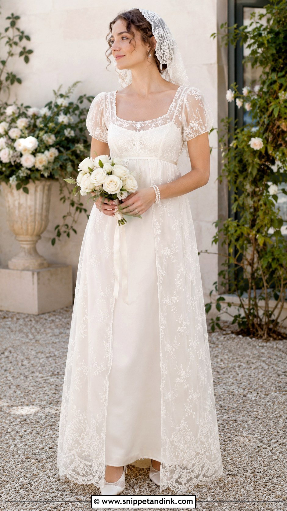 Regency Lace Overlay Wedding Dress - Snippet and Ink - 20 1800 Wedding Dress Ideas