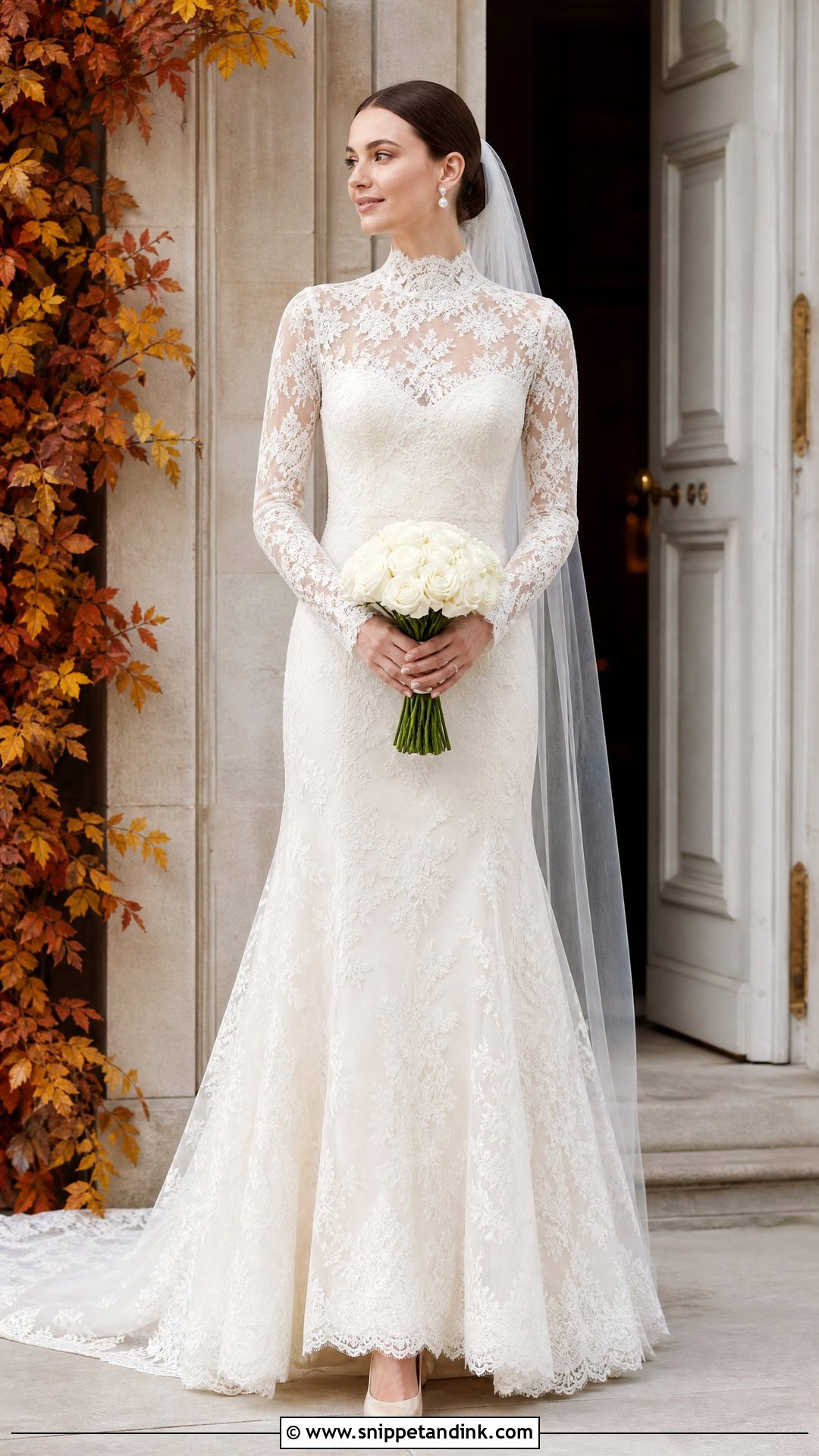 Reign Wedding Dress With High Lace Neck - Snippet and Ink - 20 Reign Wedding Dress Ideas