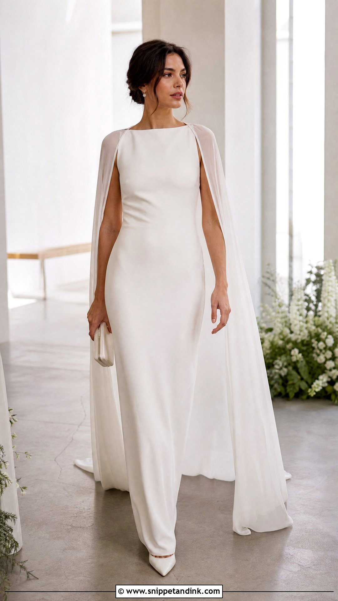 Reluctant Bride Column Dress And Cape Outfit - Snippet and Ink - 20 Reluctant Bride Ideas