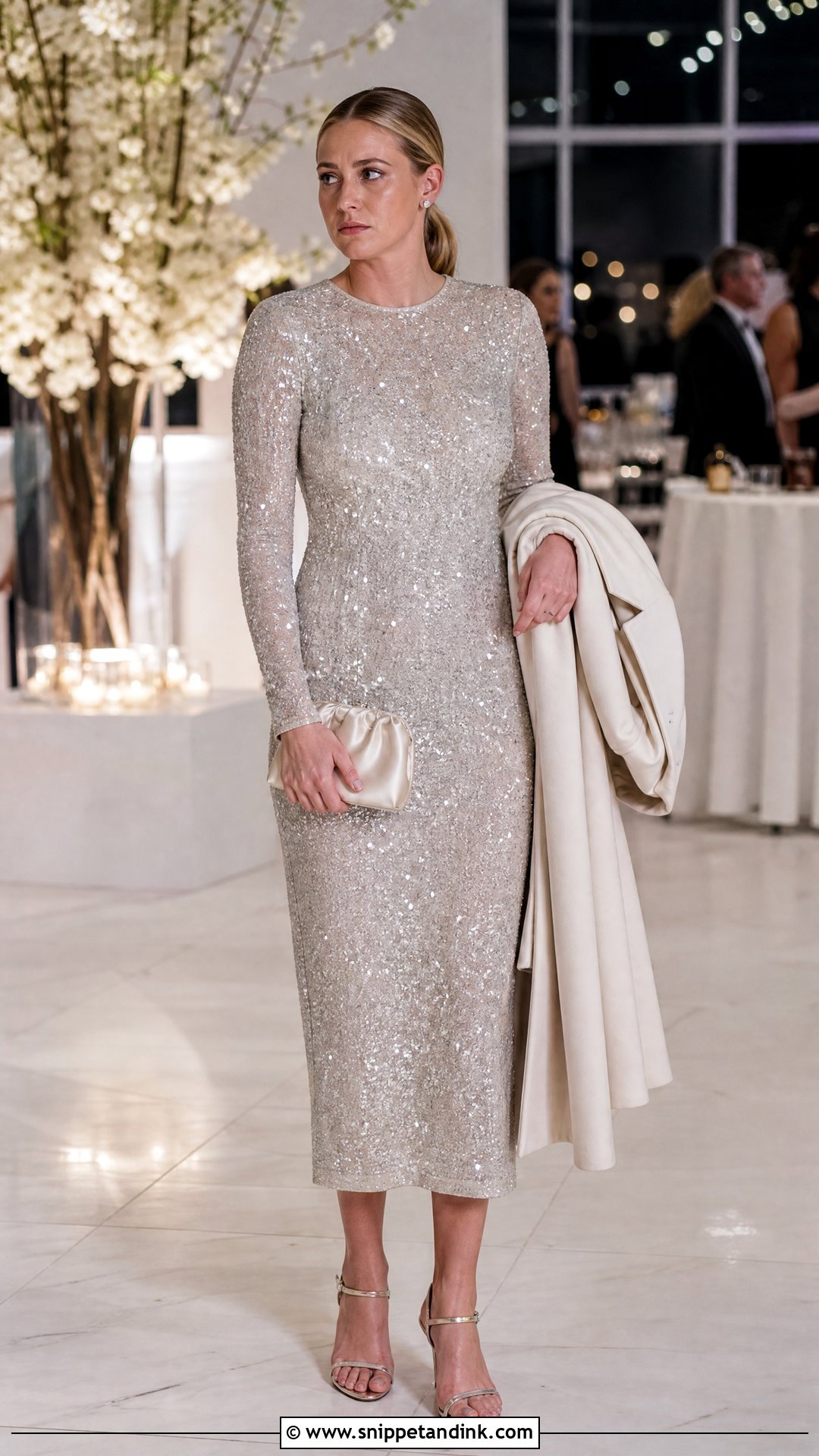 Reluctant Bride Sequin Midi Dress Outfit - Snippet and Ink - 20 Reluctant Bride Ideas