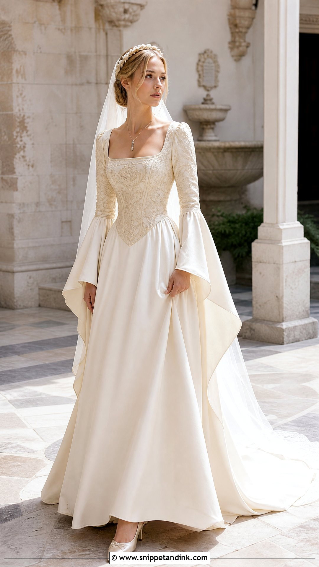 Renaissance Square Neck Wedding Dress - Snippet and Ink - 25 Vintage Long Sleeve Wedding Dress Ideas