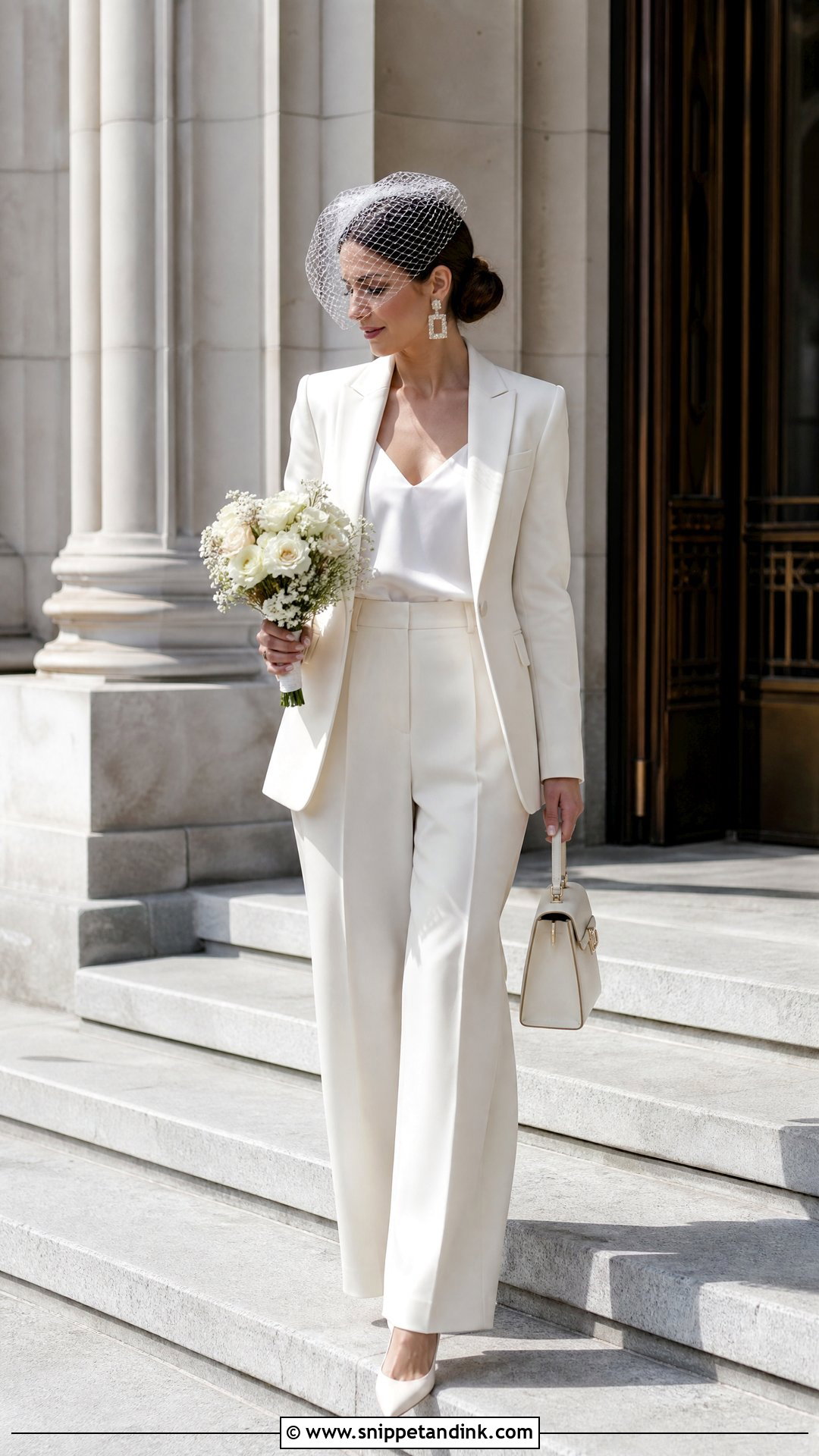 Retro Bridal Courthouse Pantsuit - Snippet and Ink - 20 Retro Bridal Ideas