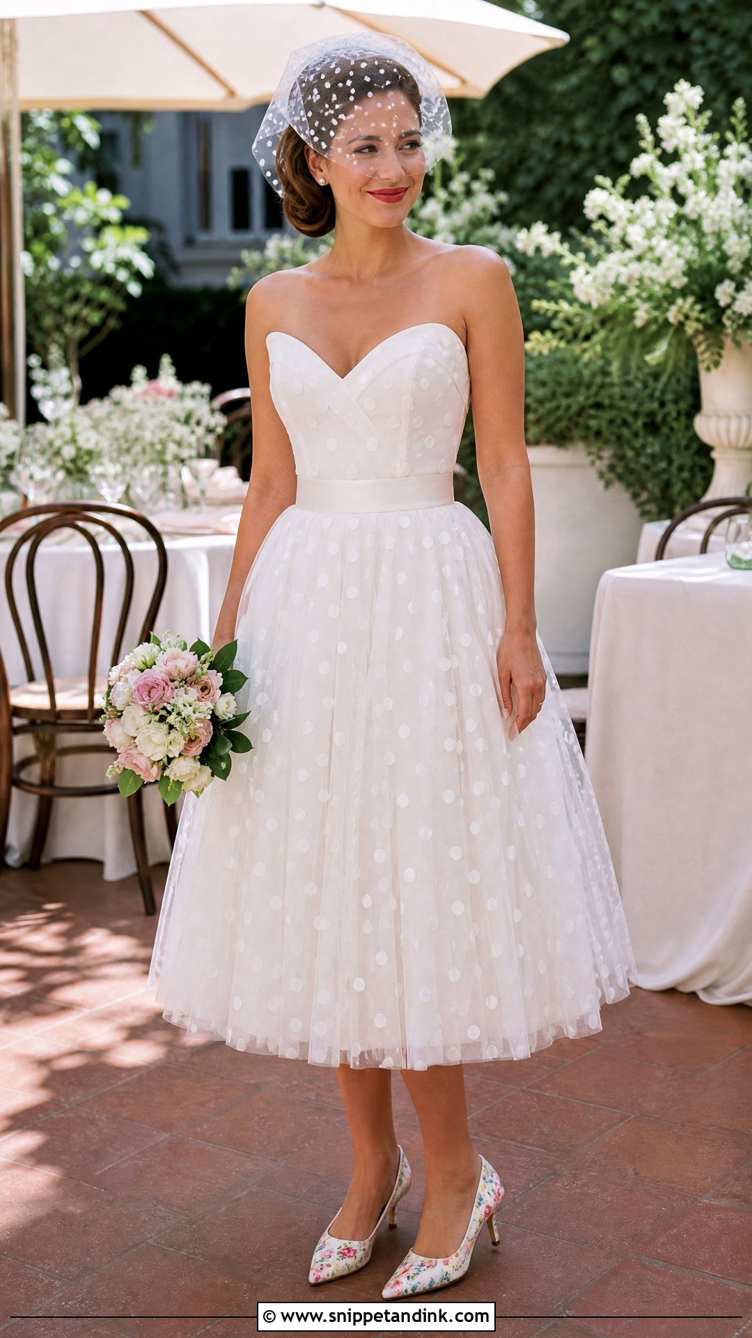 Retro Polka Dot Tea Length Wedding Dress - Snippet and Ink - 20 Retro Wedding Dresses