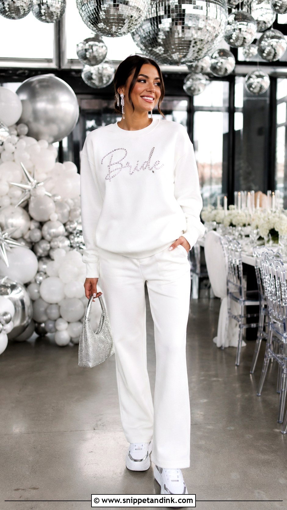 Rhinestone Bride Sweatsuit With Metallic Accessories - Snippet and Ink - 20 Bride Sweatsuit Ideas