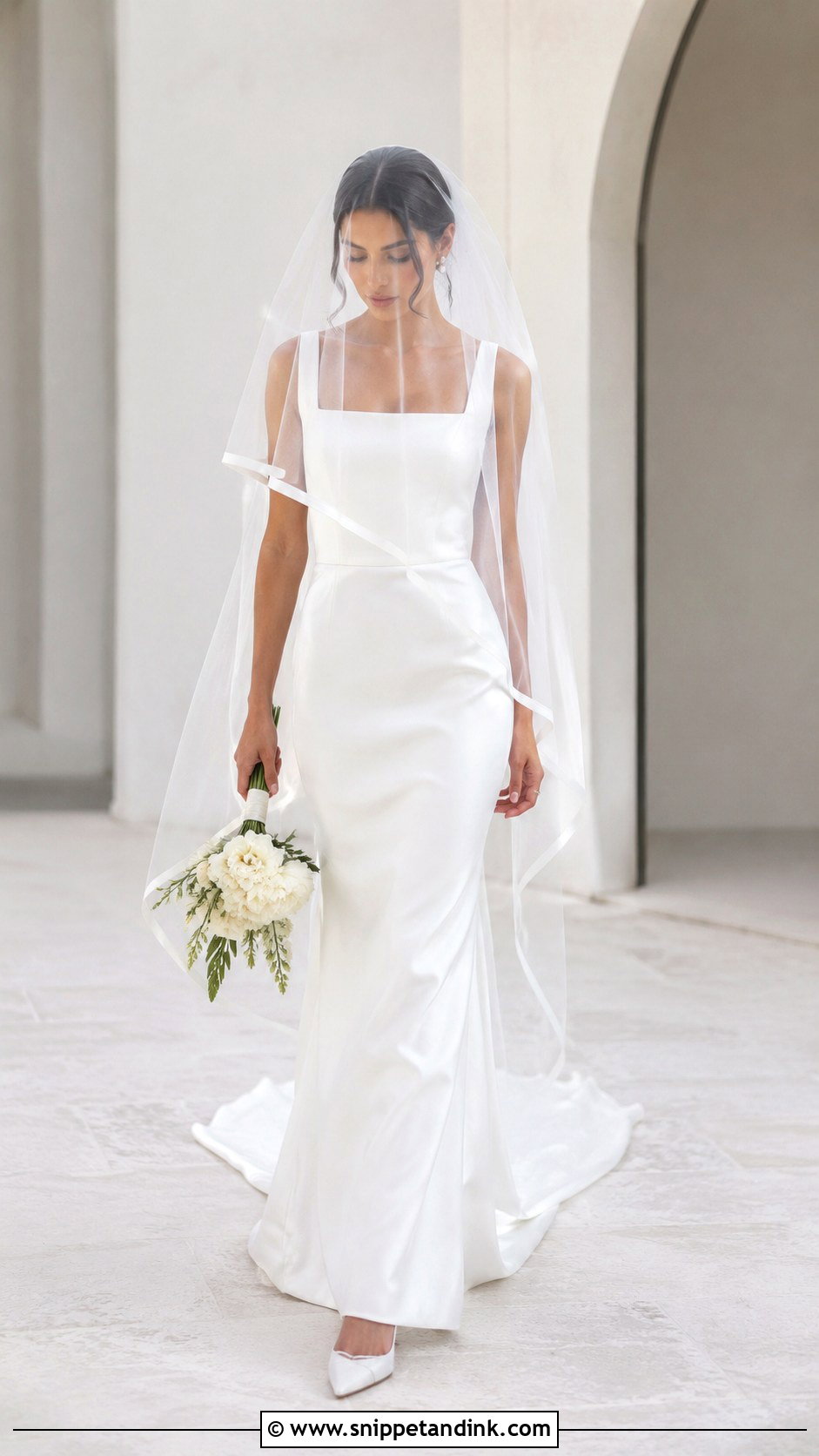 Ribbon Edge Veil With Square Neck Dress - Snippet and Ink - 25 Veil Covering Face Ideas