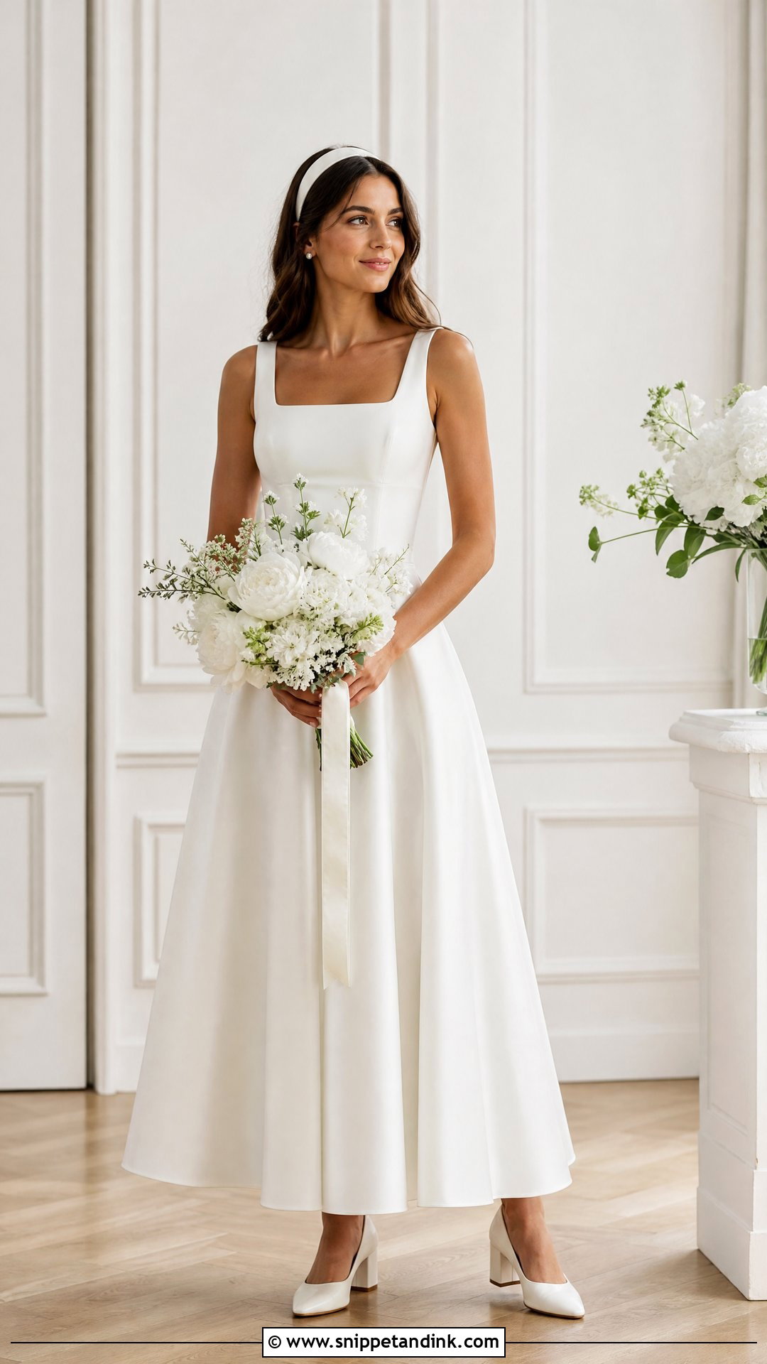 Ribbon Headband Wedding Headpiece With Square Neck Gown - Snippet and Ink - 20 Wedding Head Pieces Ideas
