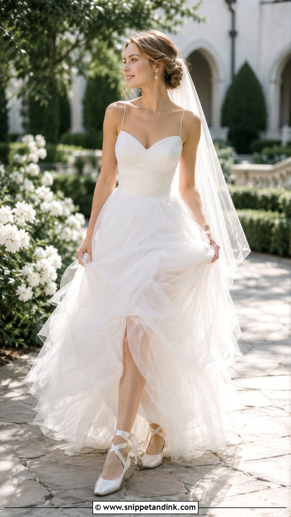 Ribbon Tie Bridal Ballet Flats With Tulle Gown - Snippet and Ink - 20 Bridal Ballet Flats Ideas