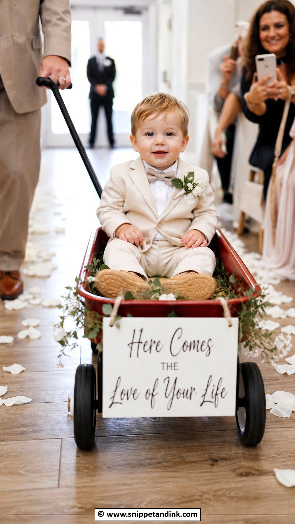 Ring Bearer In Wagon With Sign - Snippet and Ink - 30 Ring Bearer Ideas