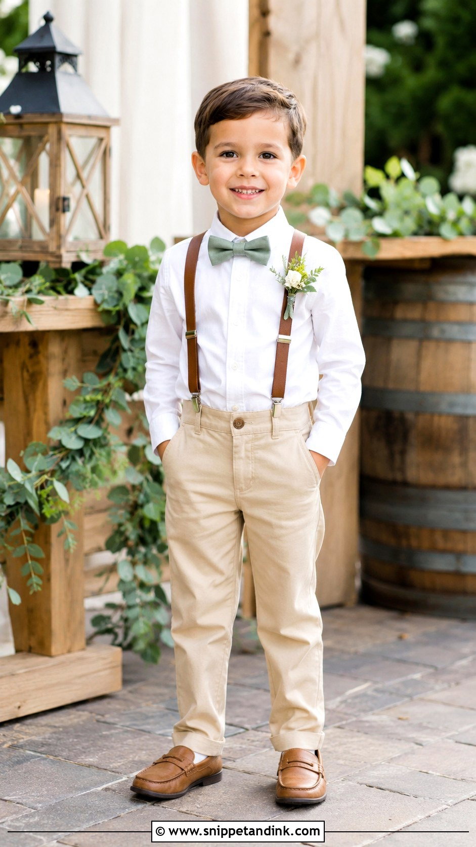 Ring Bearer Suspenders And Chinos Outfit - Snippet and Ink - 20 Bearer Outfit Ideas