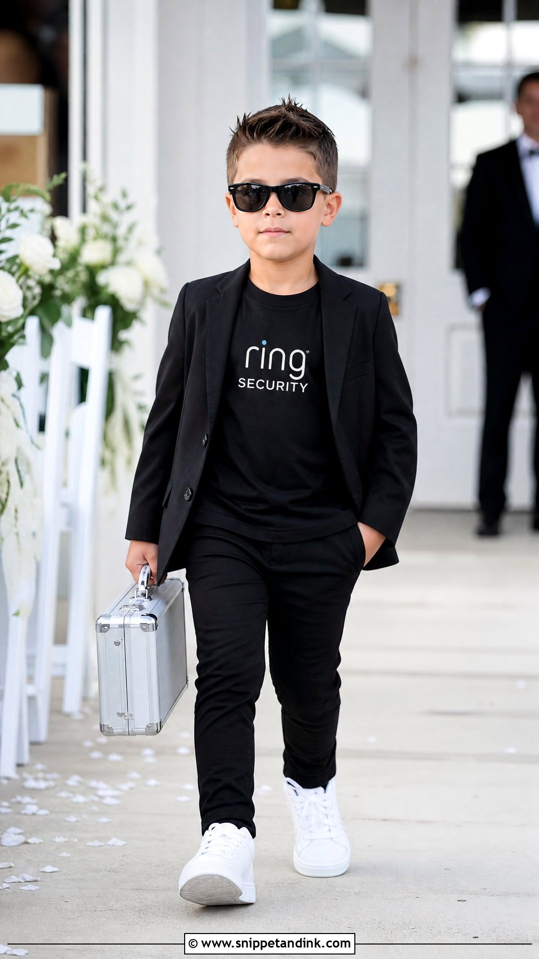 Ring Security Shirt With Black Chinos - Snippet and Ink - 20 Ring Bearer Shirt Ideas