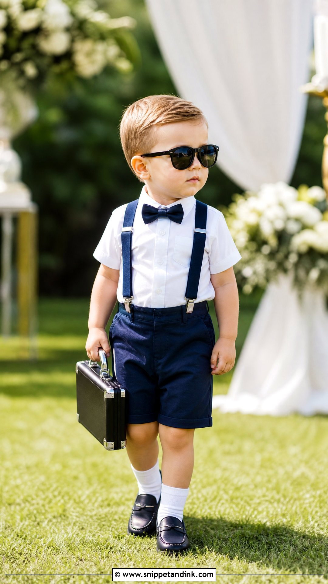 Ring Security Shorts And Suspenders Outfit - Snippet and Ink - 20 Ring Security Ring Bearer Outfit Ideas
