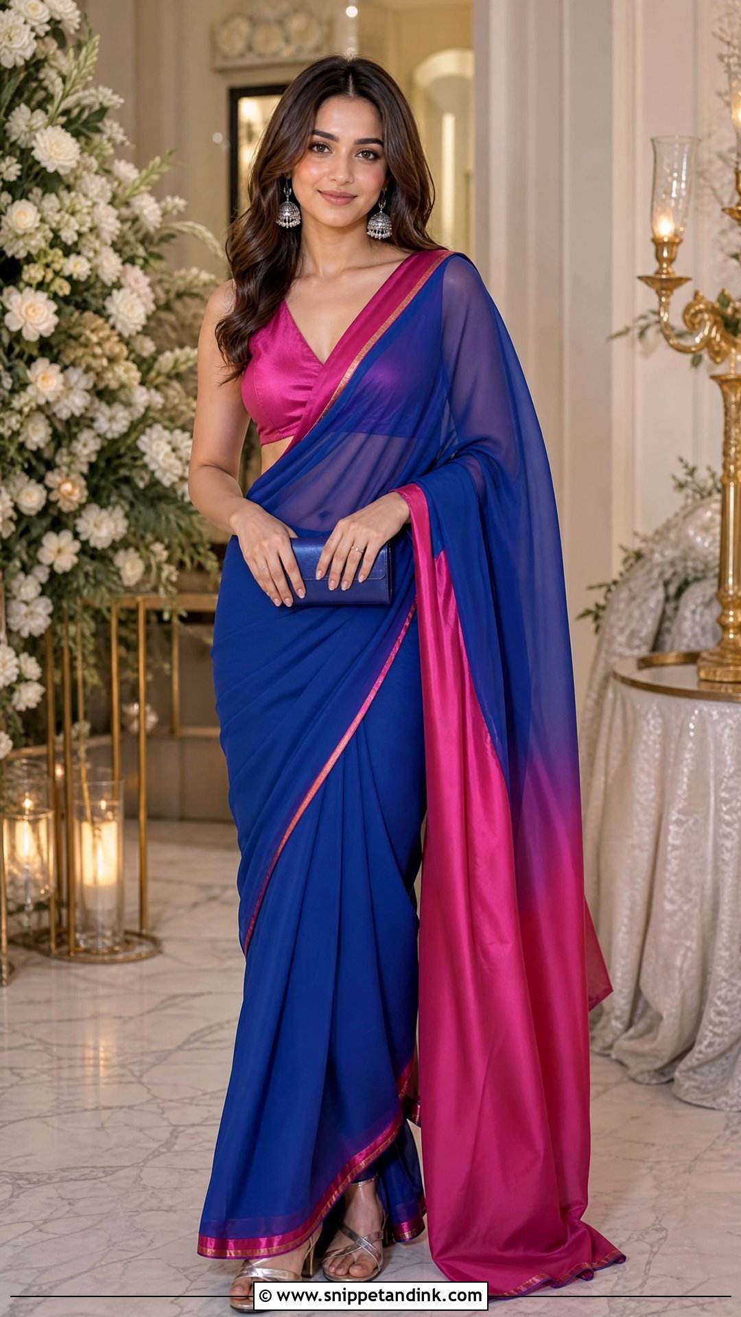 Rocky Aur Rani Blue And Pink Saree Outfit - Snippet and Ink - 20 Rocky Aur Rani Outfits