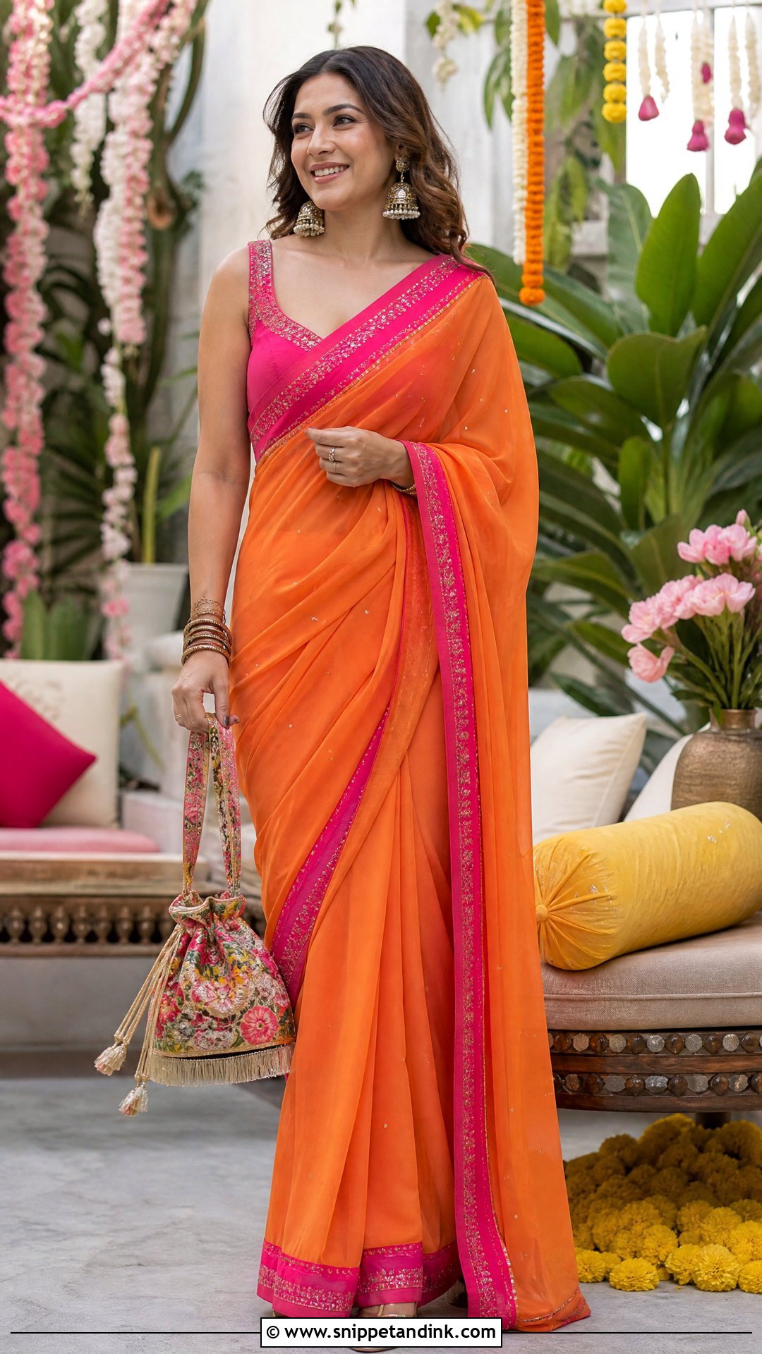 Rocky Aur Rani Orange And Pink Saree Outfit - Snippet and Ink - 20 Rocky Aur Rani Outfits