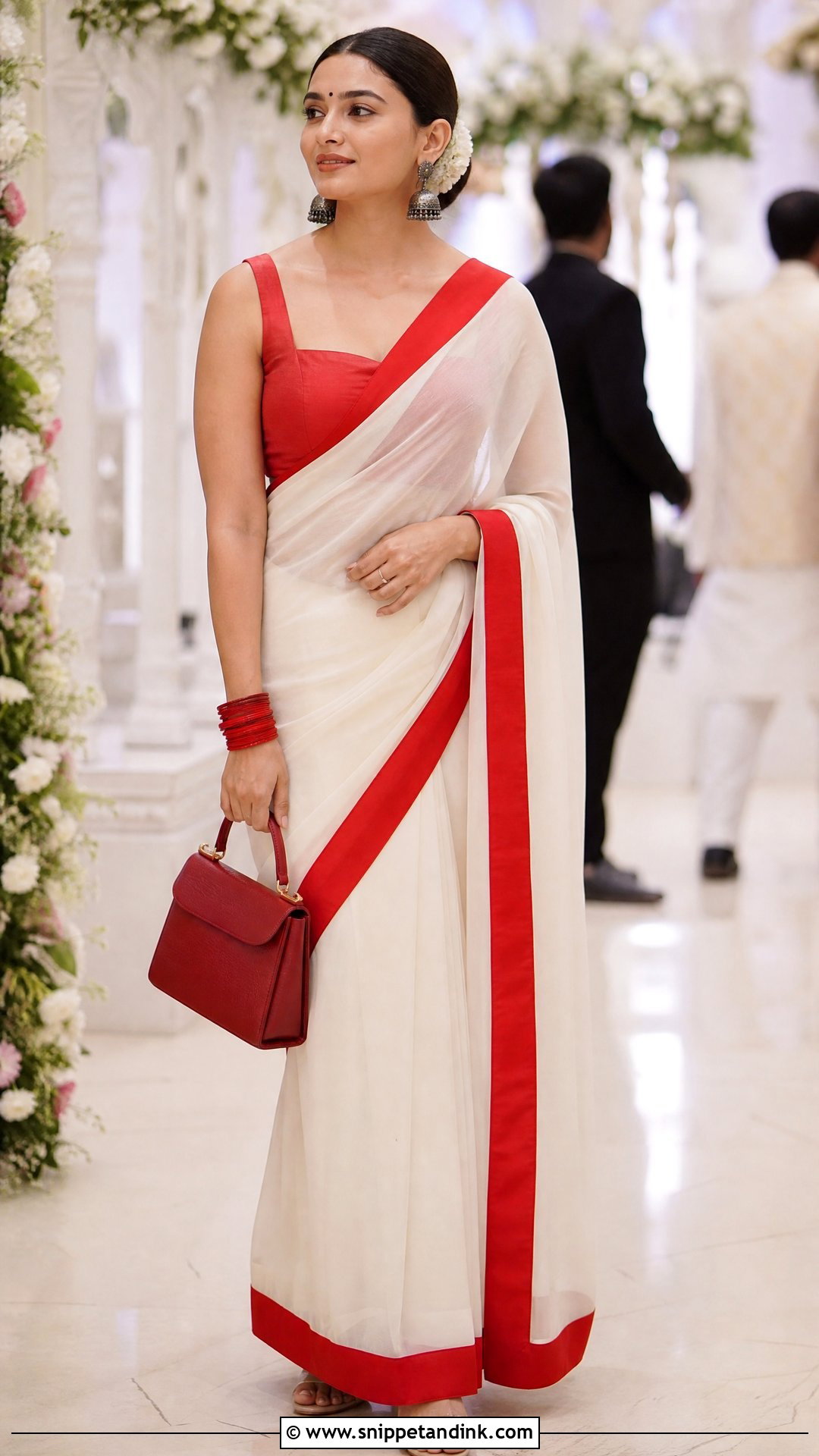 Rocky Aur Rani Red And White Saree Outfit - Snippet and Ink - 20 Rocky Aur Rani Outfits