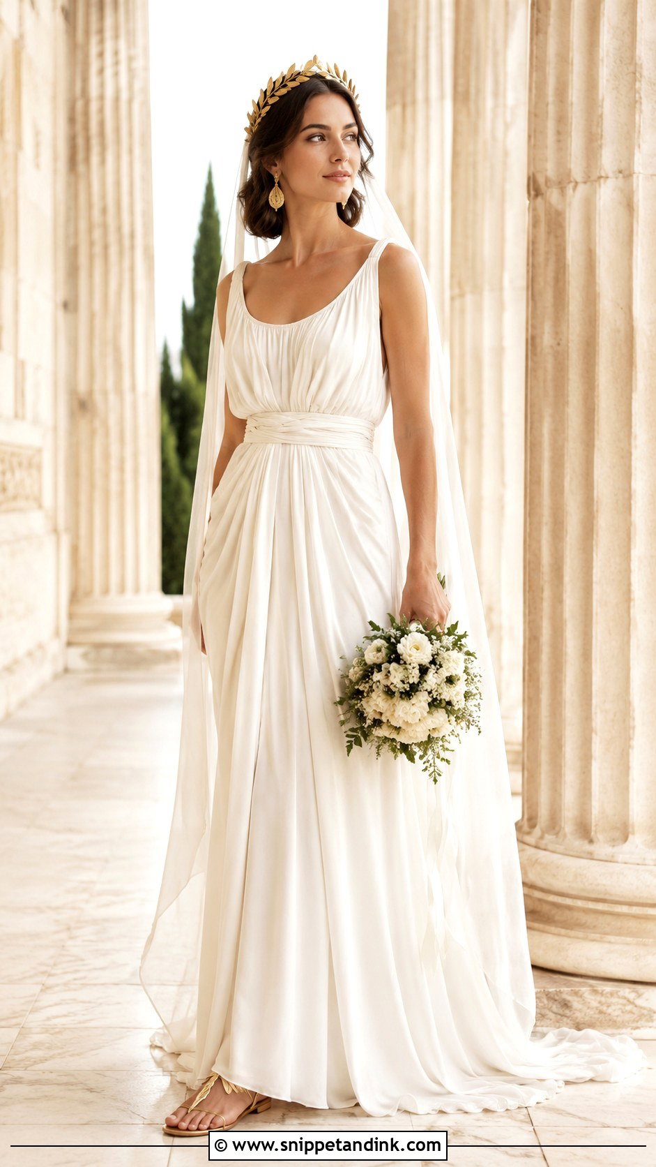 Roman Wedding Dress With Laurel Crown - Snippet and Ink - 20 Roman Wedding Dress Ideas