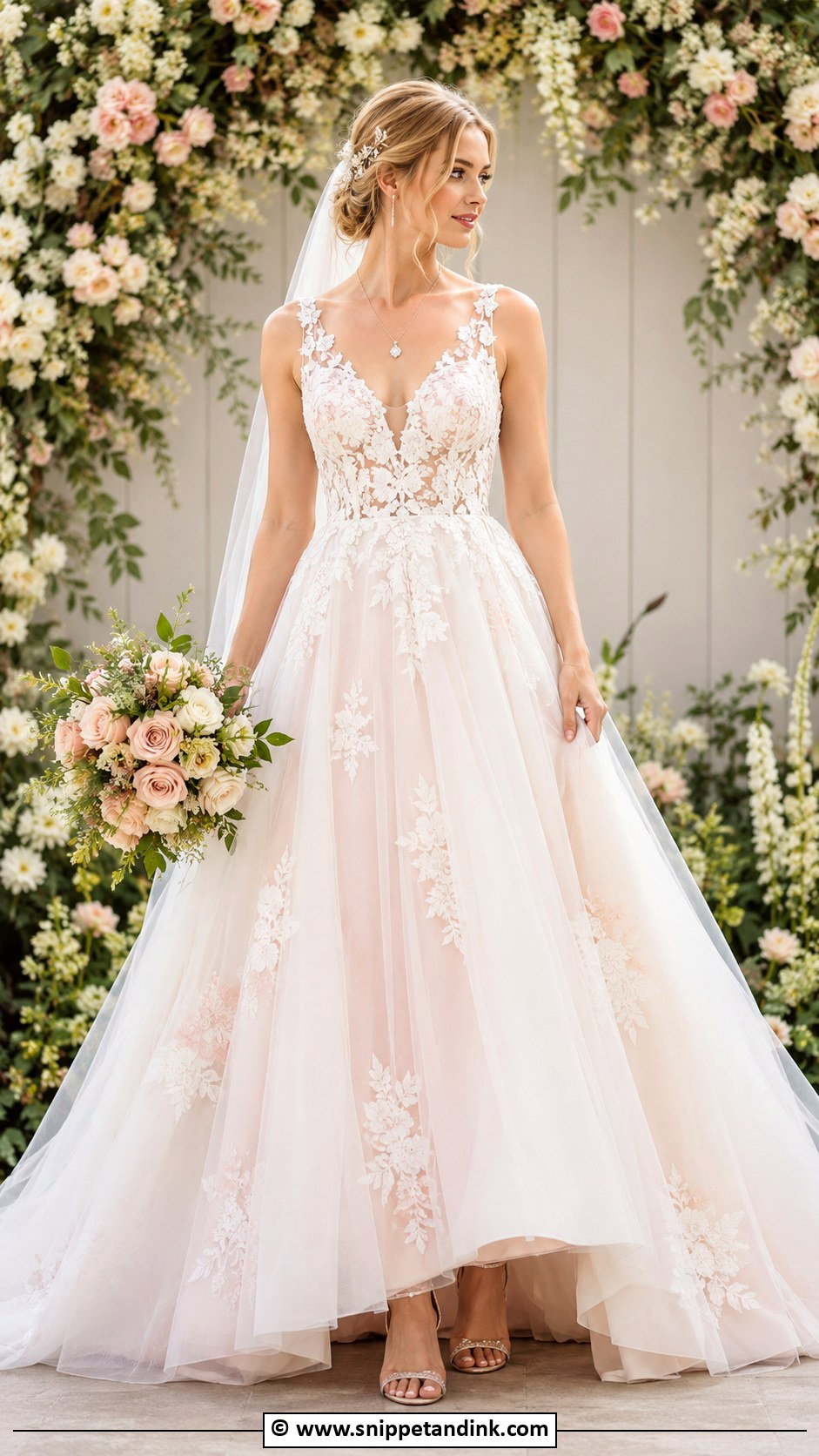 Romantic A Line Wedding Dress With Blush Details - Snippet and Ink - 30 Aline Wedding Dress Ideas