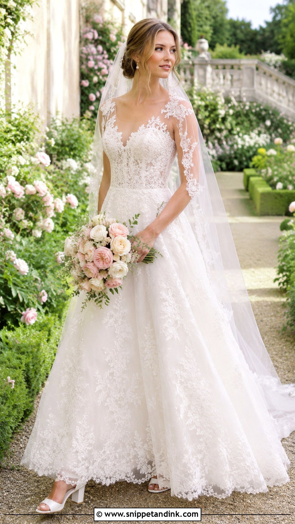 Romantic Lace A Line Bridal Gown - Snippet and Ink - 20 Bridal Gown Aesthetic Ideas