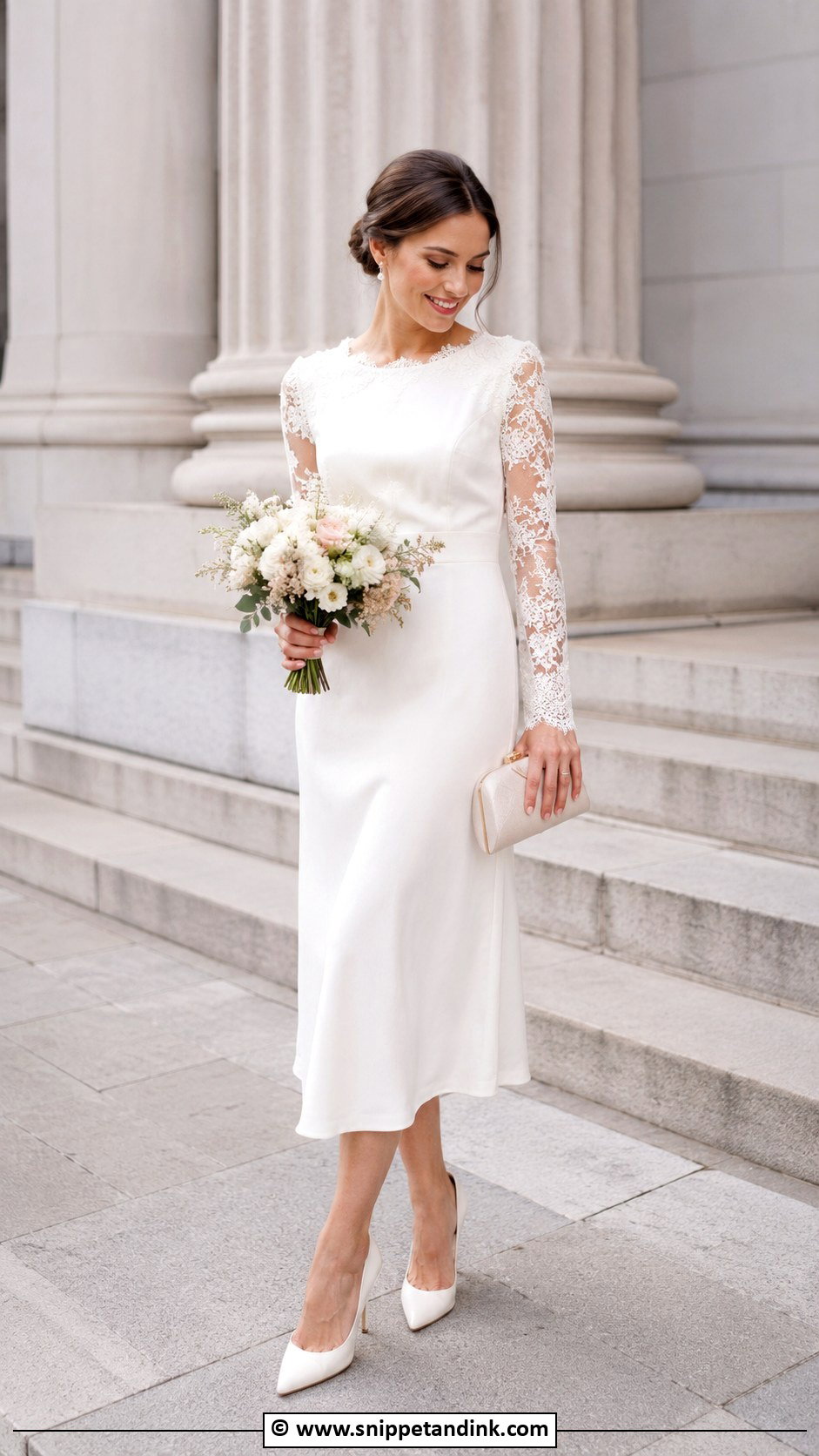 Romantic Lace Sleeve City Hall Wedding Outfit - Snippet and Ink - 30 City Hall Wedding Outfit Ideas