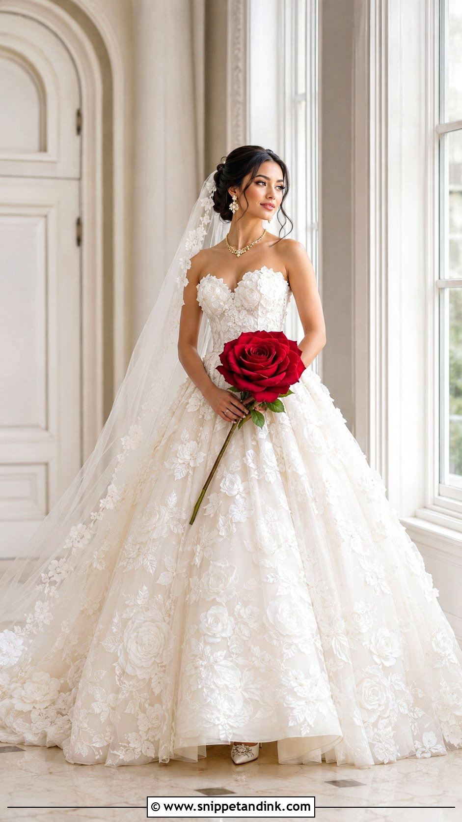 Rose Applique Belle Wedding Dress - Snippet and Ink - 20 Belle Beauty and the Beast Wedding Dress Ideas