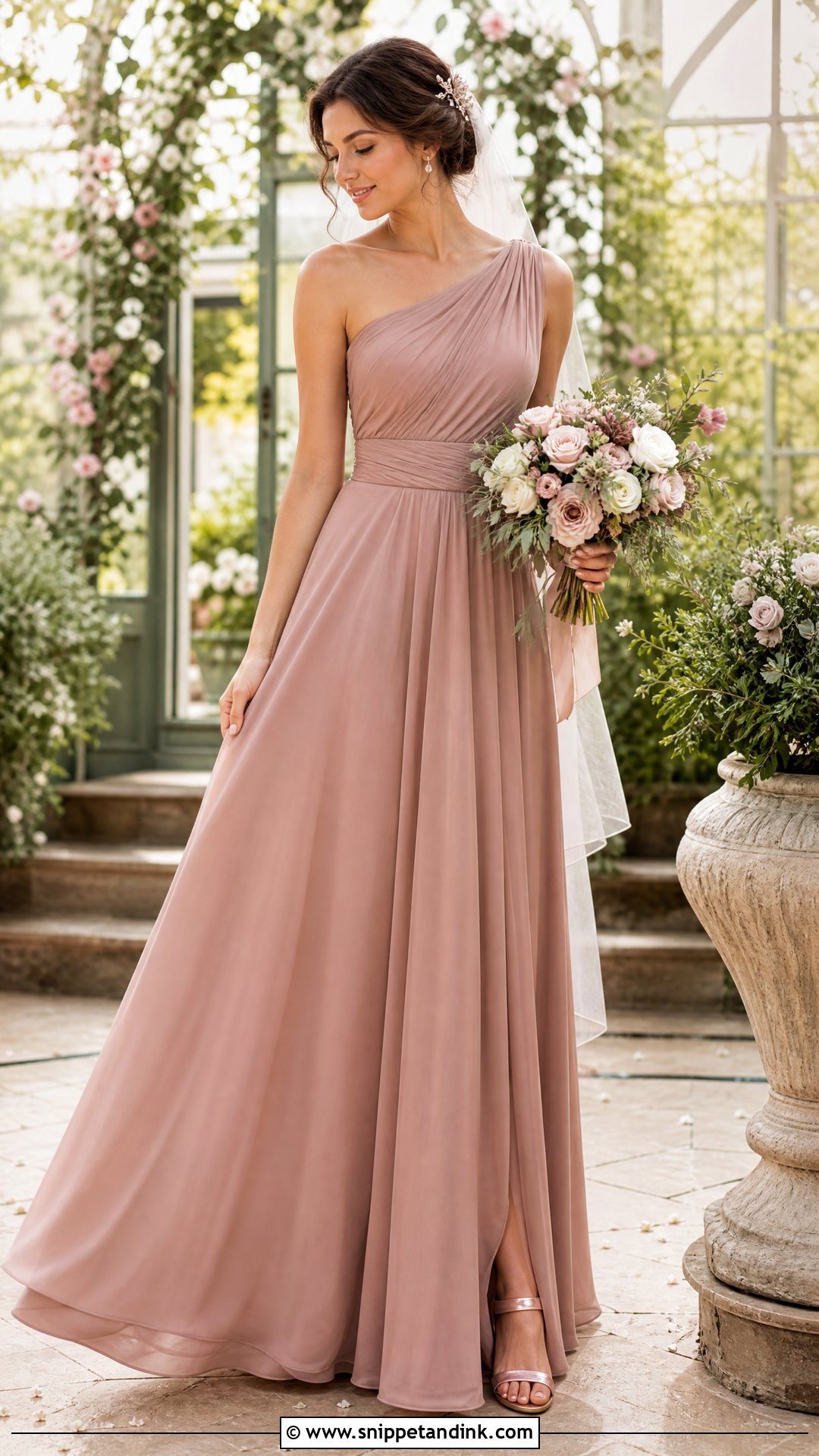 Rose Brown One Shoulder Wedding Dress - Snippet and Ink - 20 Light Brown Wedding Dress Ideas