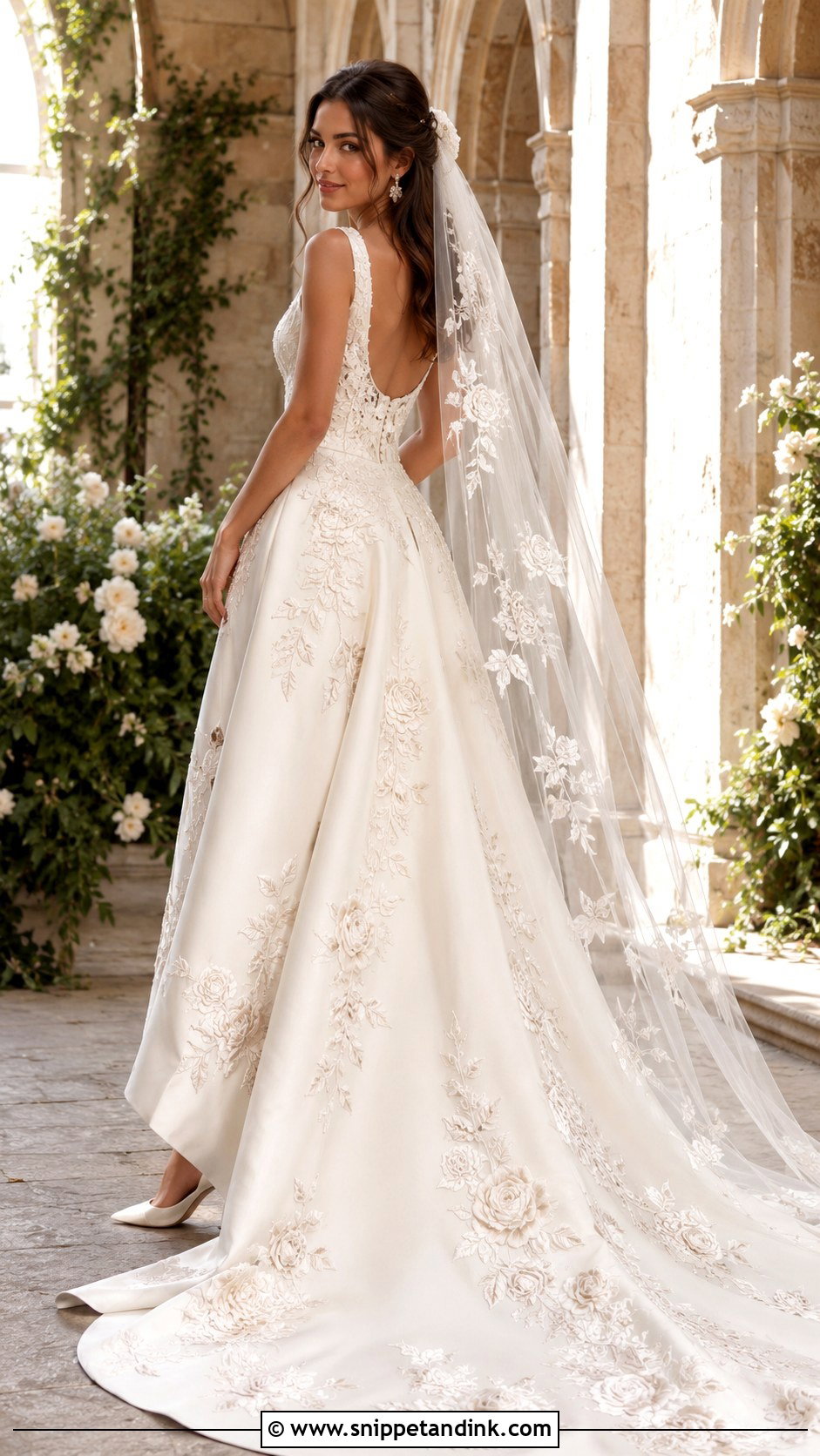 Rose Embroidered Belle Wedding Dress - Snippet and Ink - 20 Beauty and the Beast Wedding Dress Ideas
