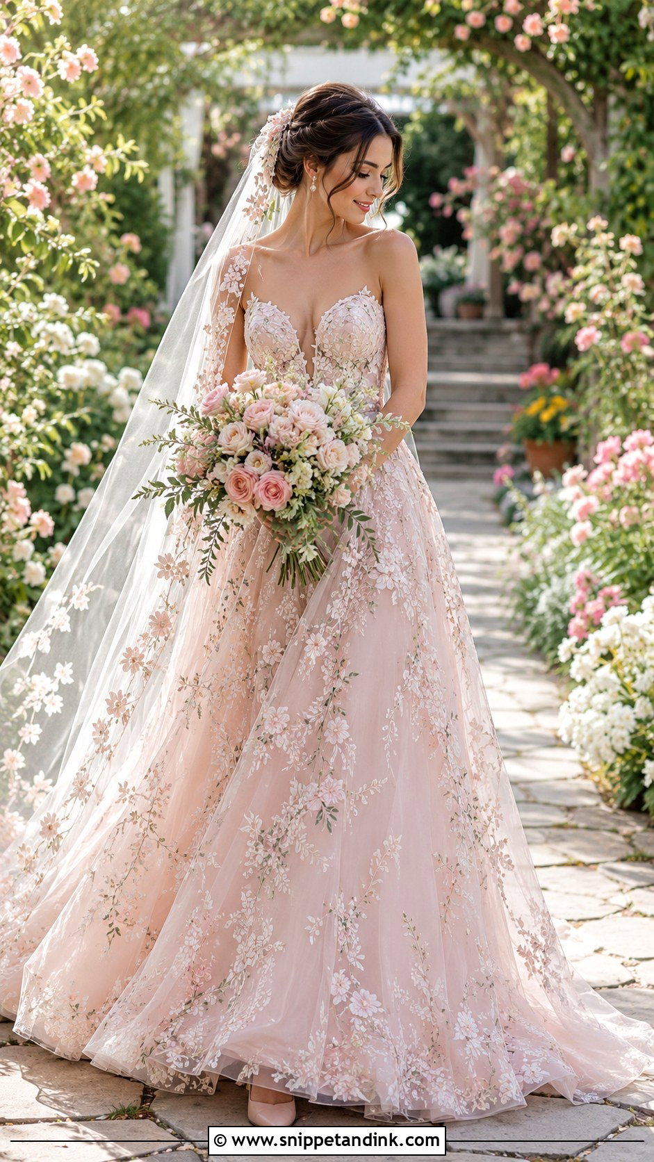 Rose Garden Wedding Dress With Floral Veil - Snippet and Ink - 25 Rose Wedding Dress Ideas