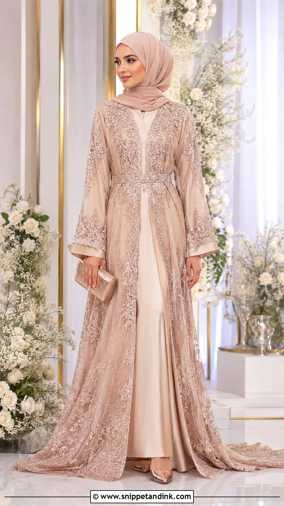 Rose Gold Abaya Wedding Outfit - Snippet and Ink - 25 Abaya Wedding Dress Ideas