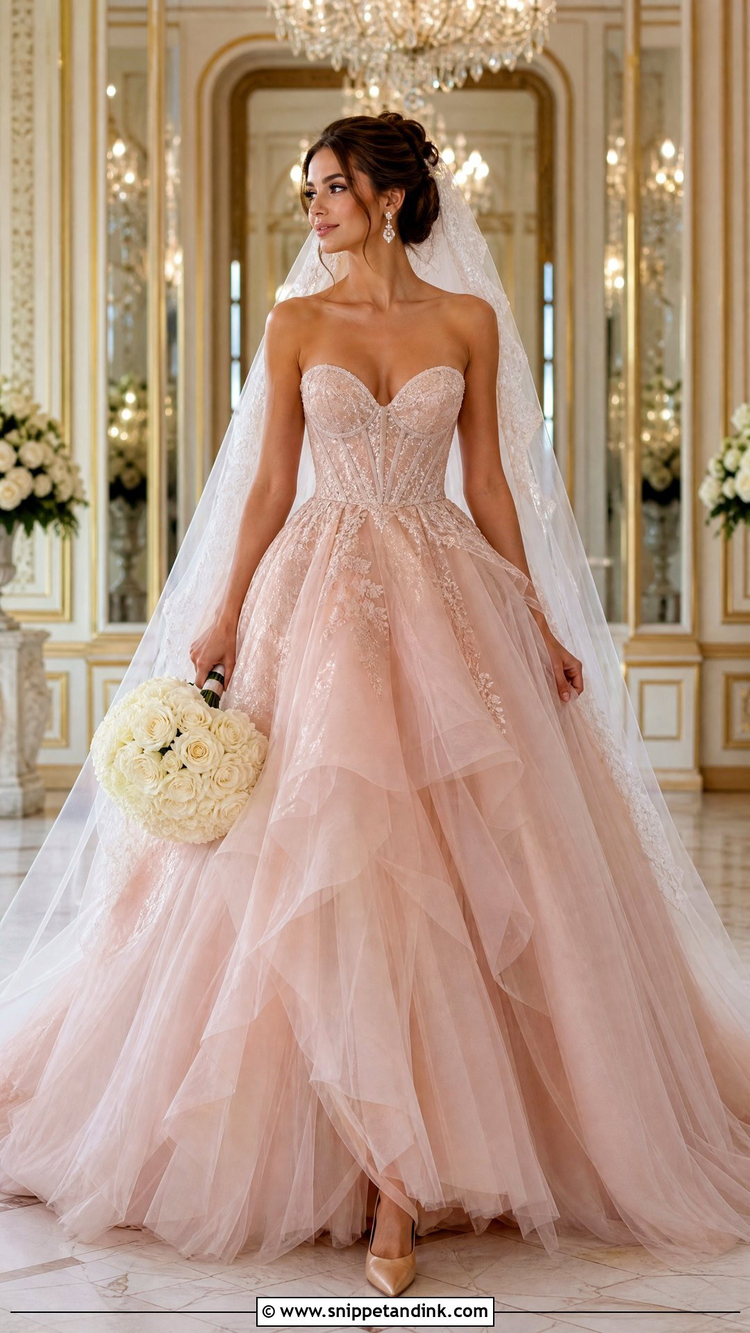 Rose Gold Ball Gown With Sweetheart Neckline - Snippet and Ink - 20 Rose Gold Wedding Gown Ideas