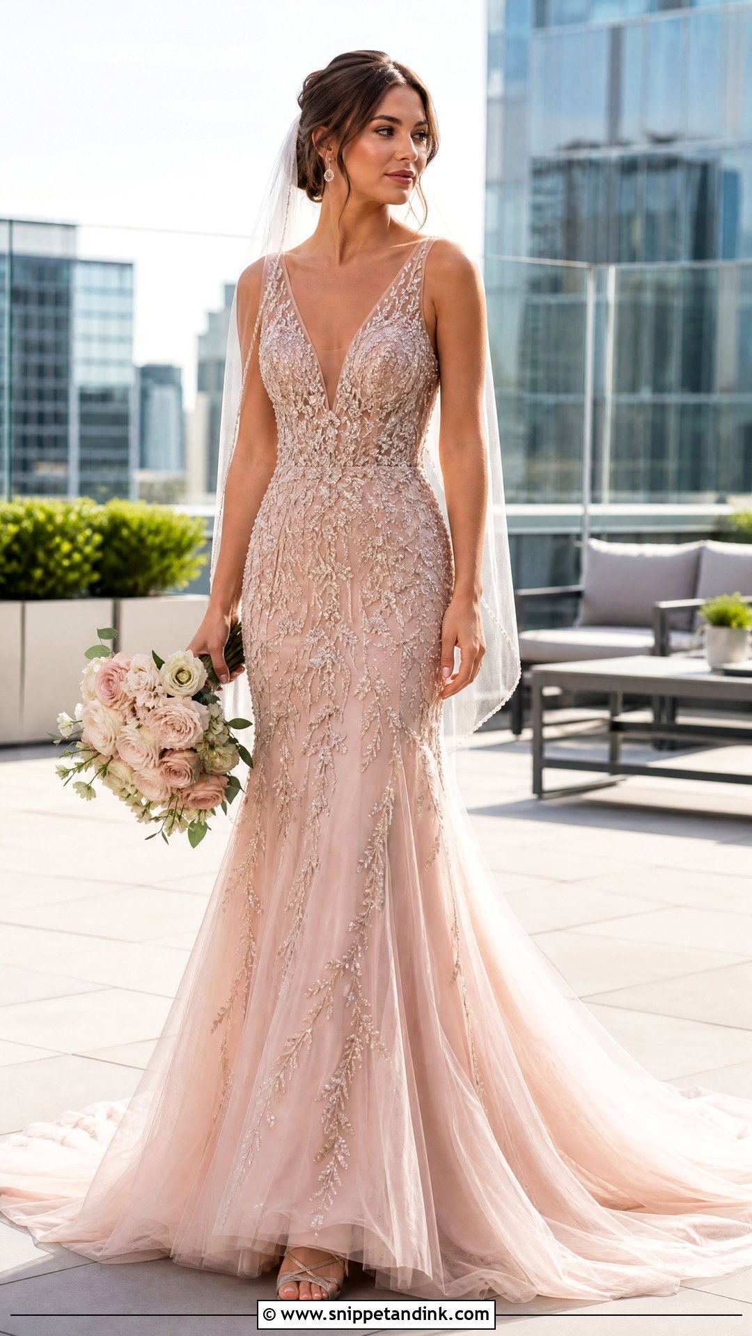 Rose Gold Beaded Wedding Gown - Snippet and Ink - 25 Gold Wedding Gowns