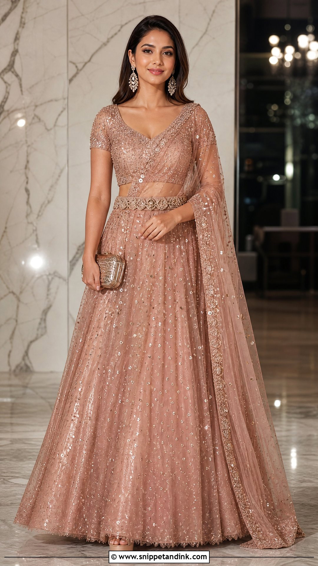 Rose Gold Belted Party Lehenga - Snippet and Ink - 20 Party Lengha Ideas