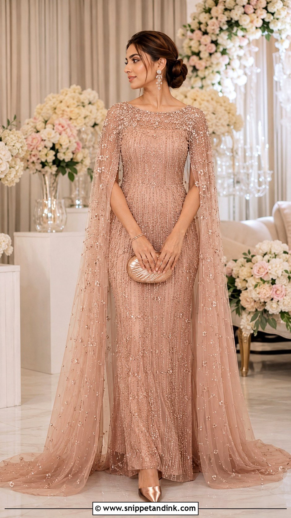 Rose Gold Cape Nikkah Dress - Snippet and Ink - 20 Dresses for Nikkah